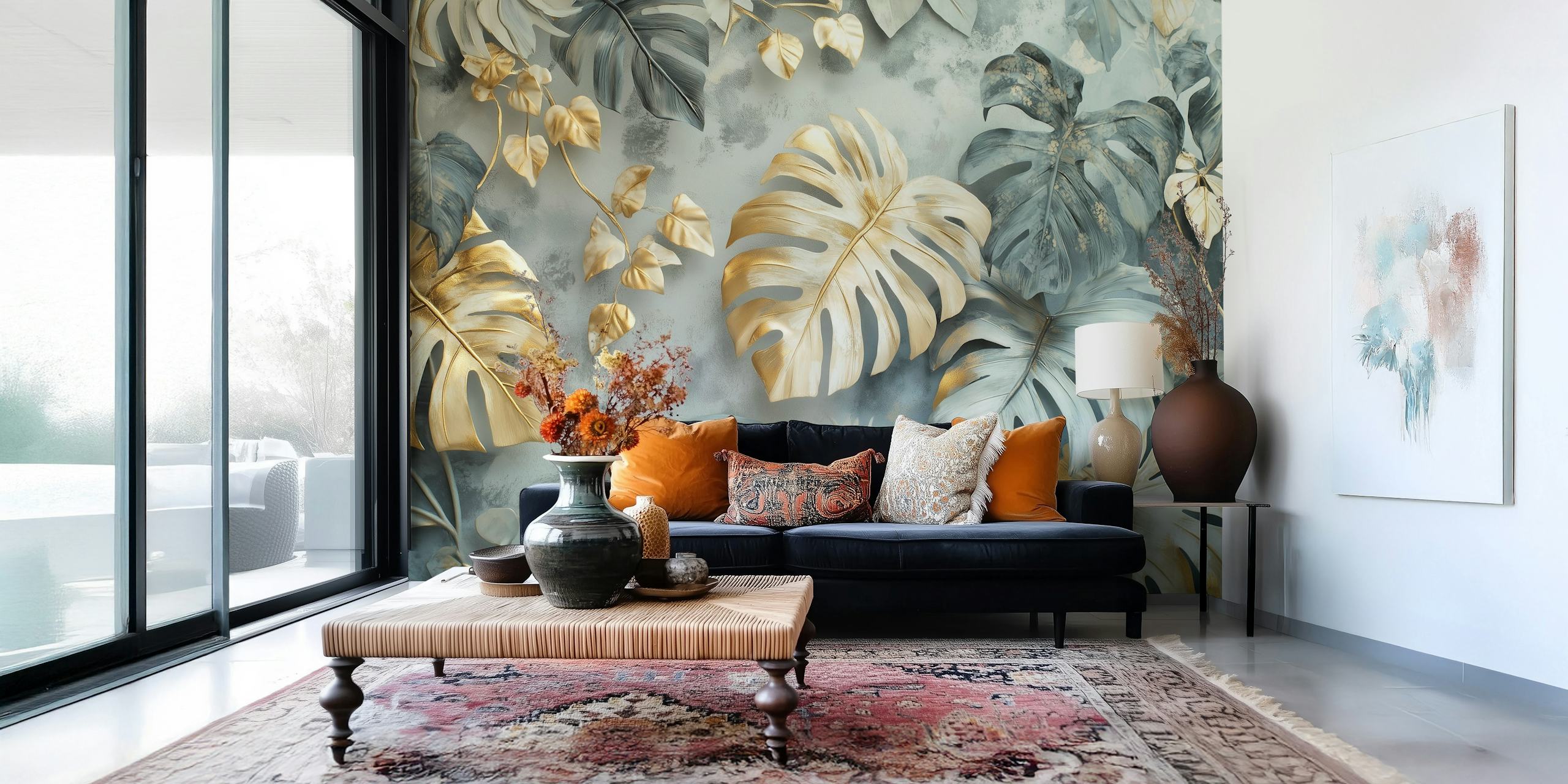 Monstera Gold Accents dizajn tapeta u sobi