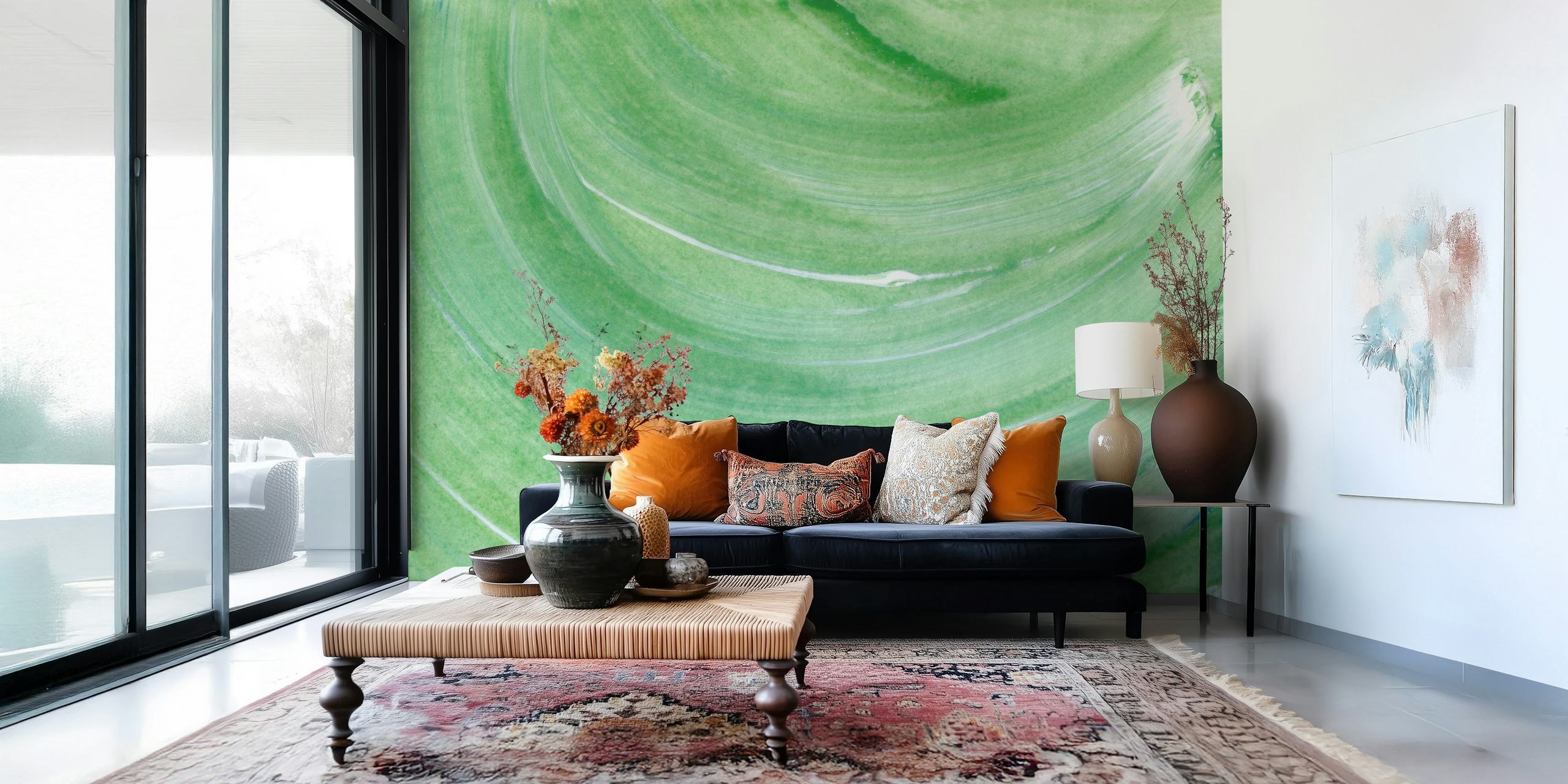 Soft Apple Green Paint Wave wallpaper in a room