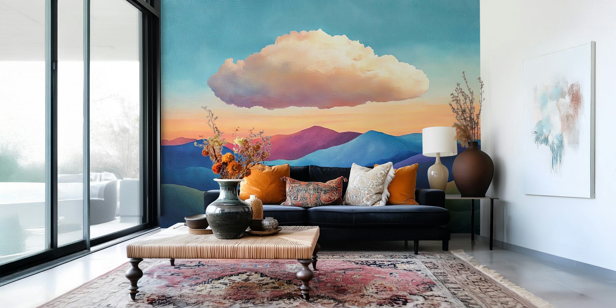 Single cloud wallpaper in a cozy room