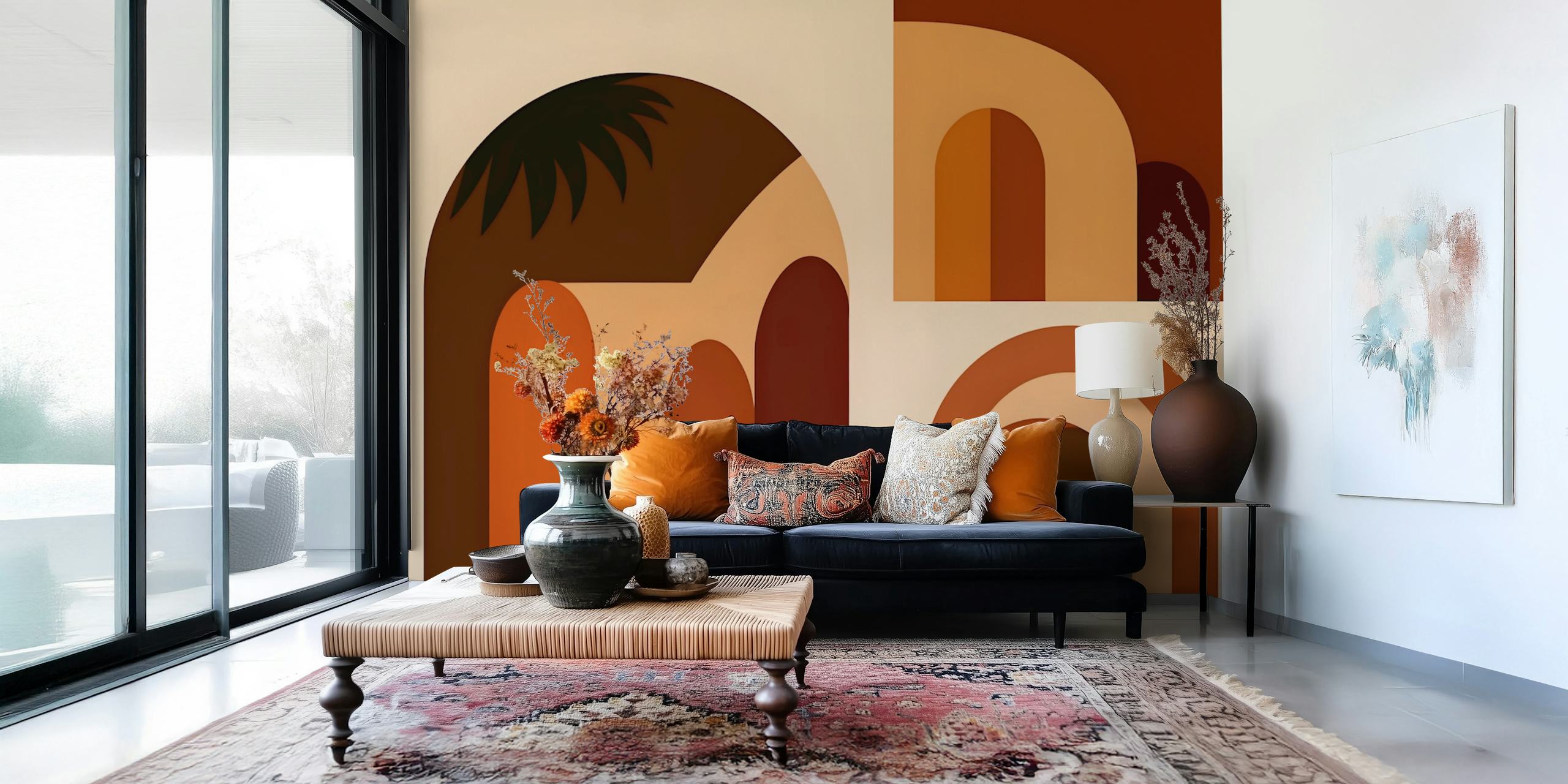 Geometric arches in orange and brown tones wallpaper