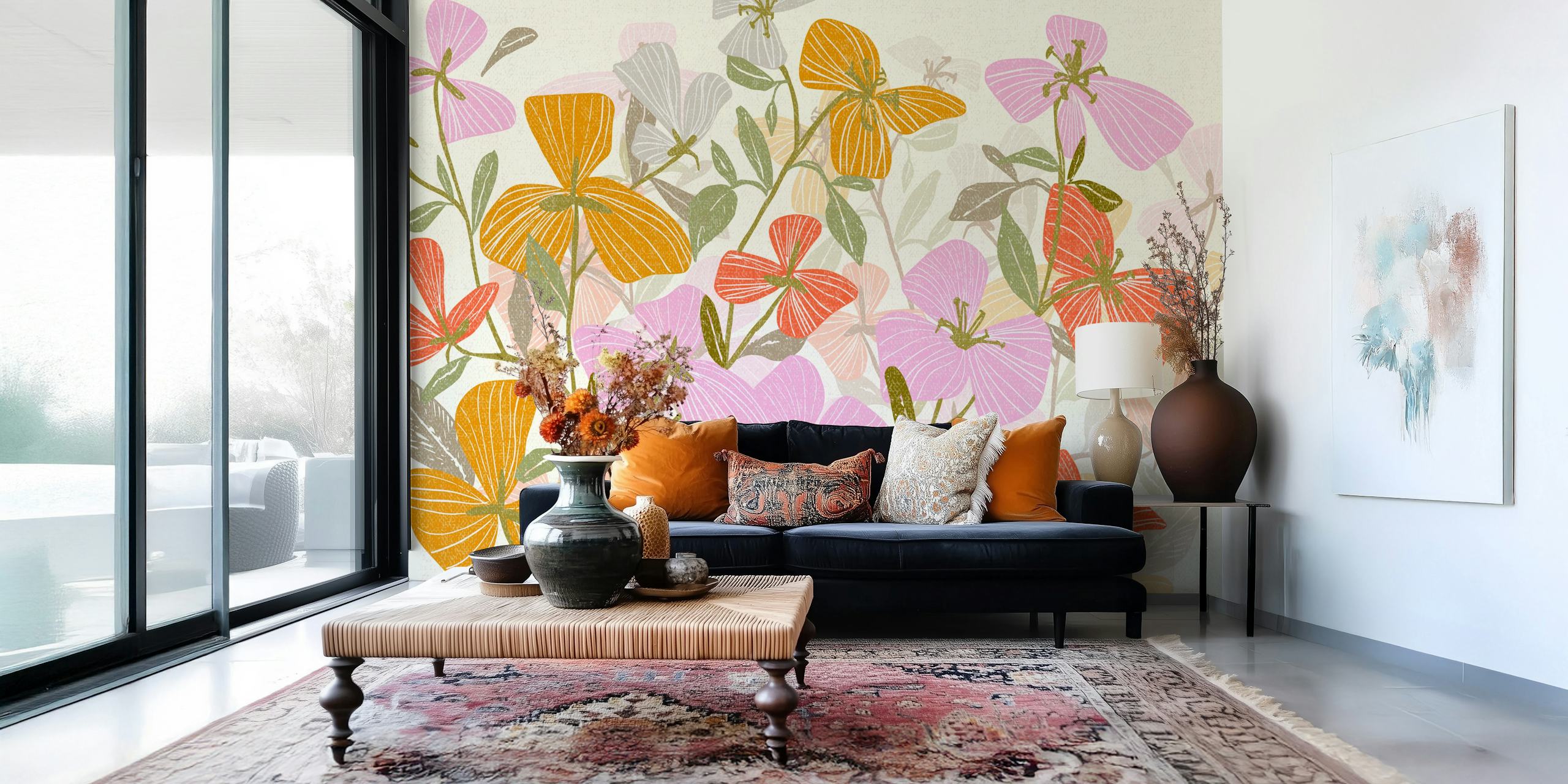 Floral wallpaper in einem hellen Raum