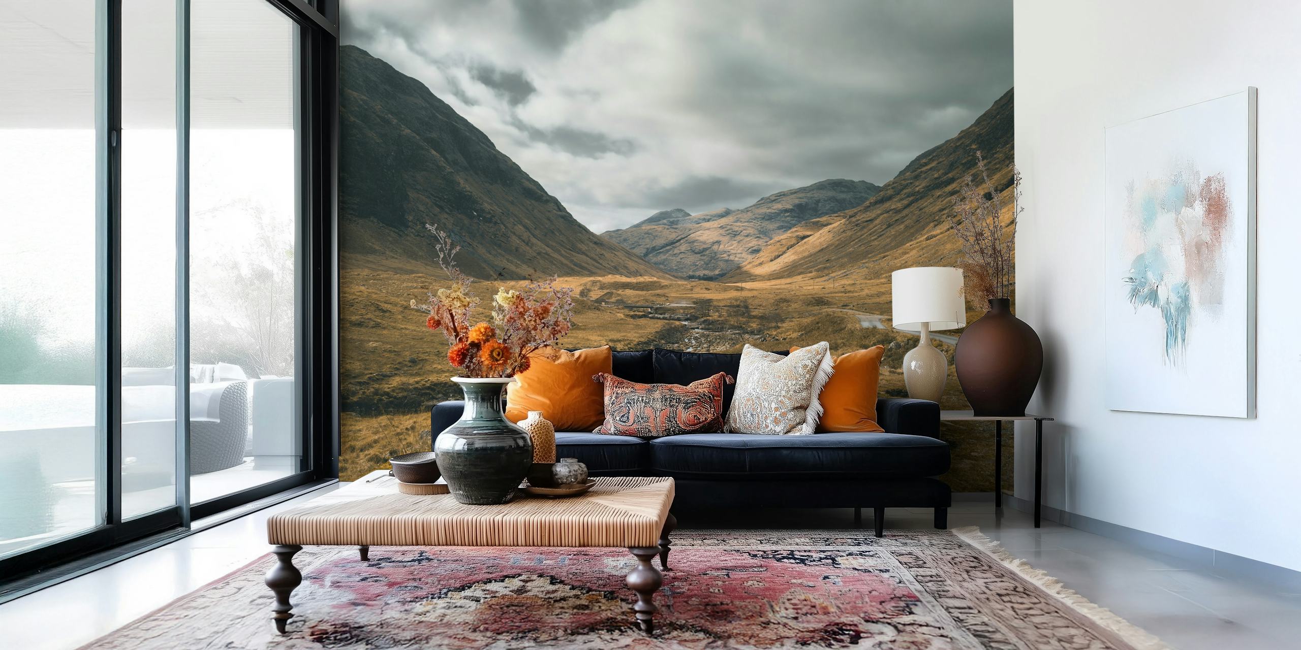 Scottish valley wallpaper in a room
