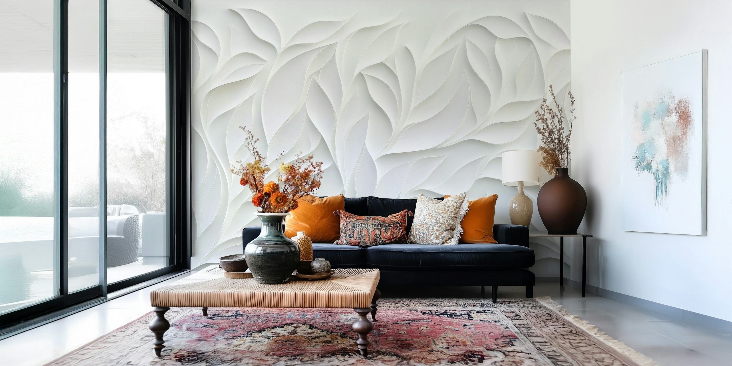 Gentle leaf relief wallpaper in a room
