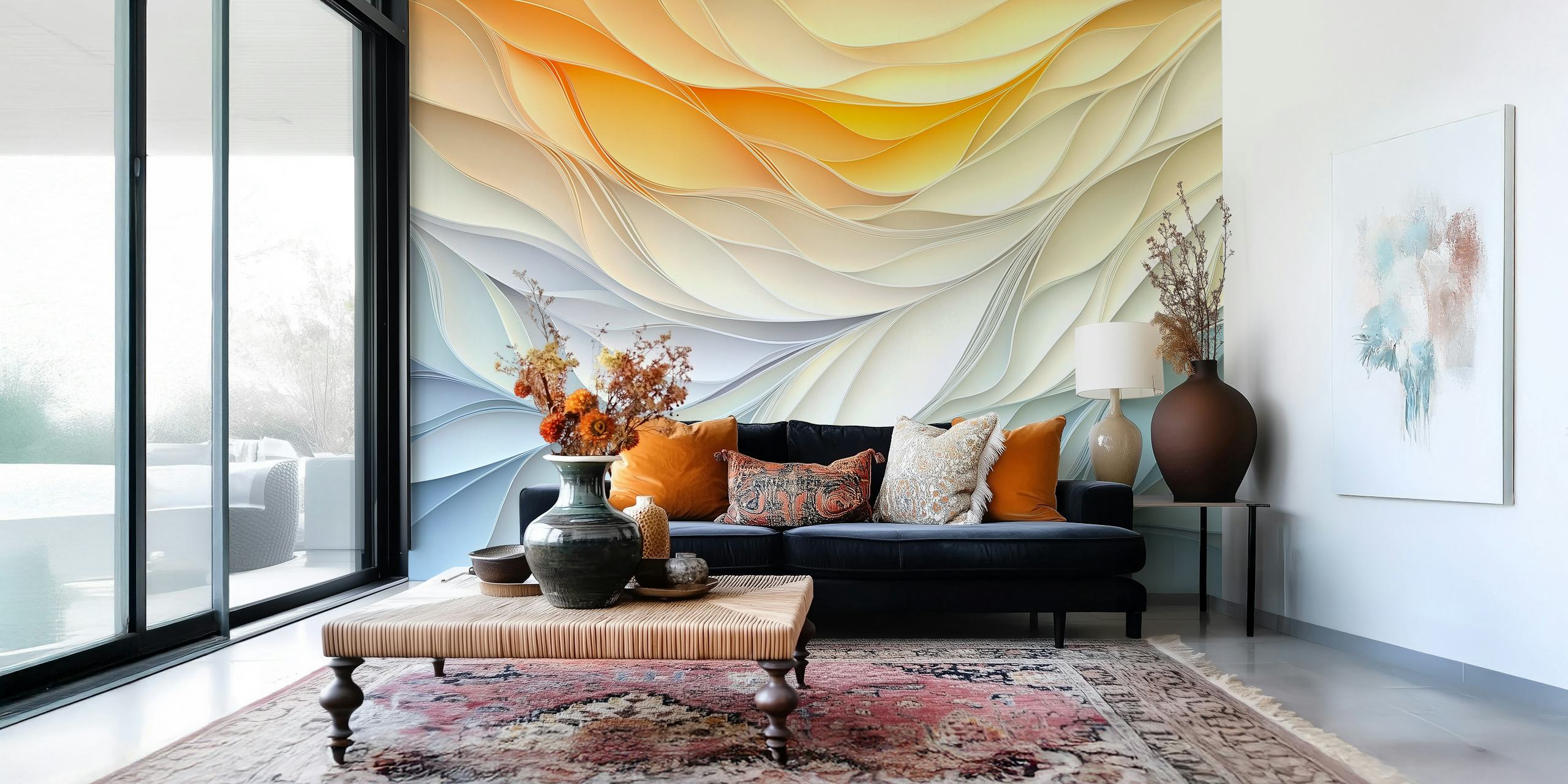 Pastel Wave Serenity-tapetti huoneessa