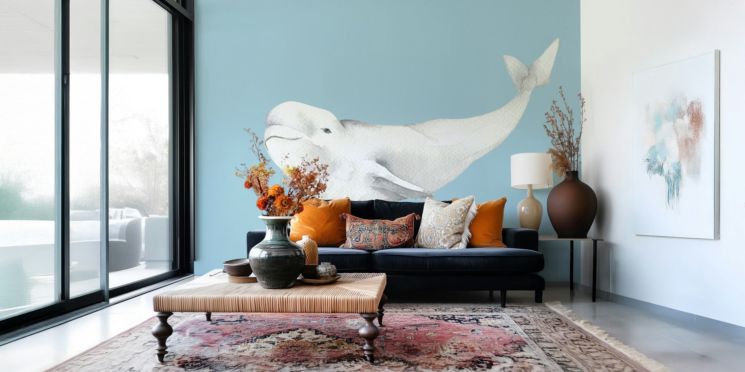 Design tapety Beluga Swimming v místnosti