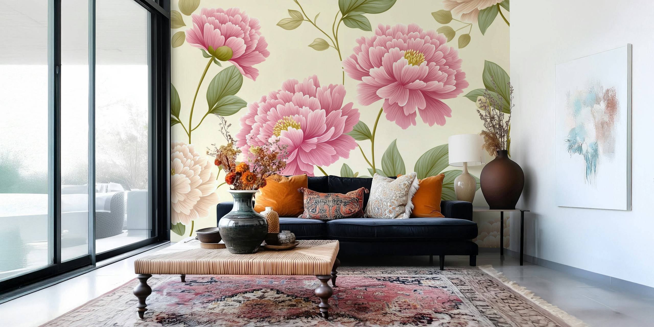 Blossoming Peony Delight wallpaper in a room