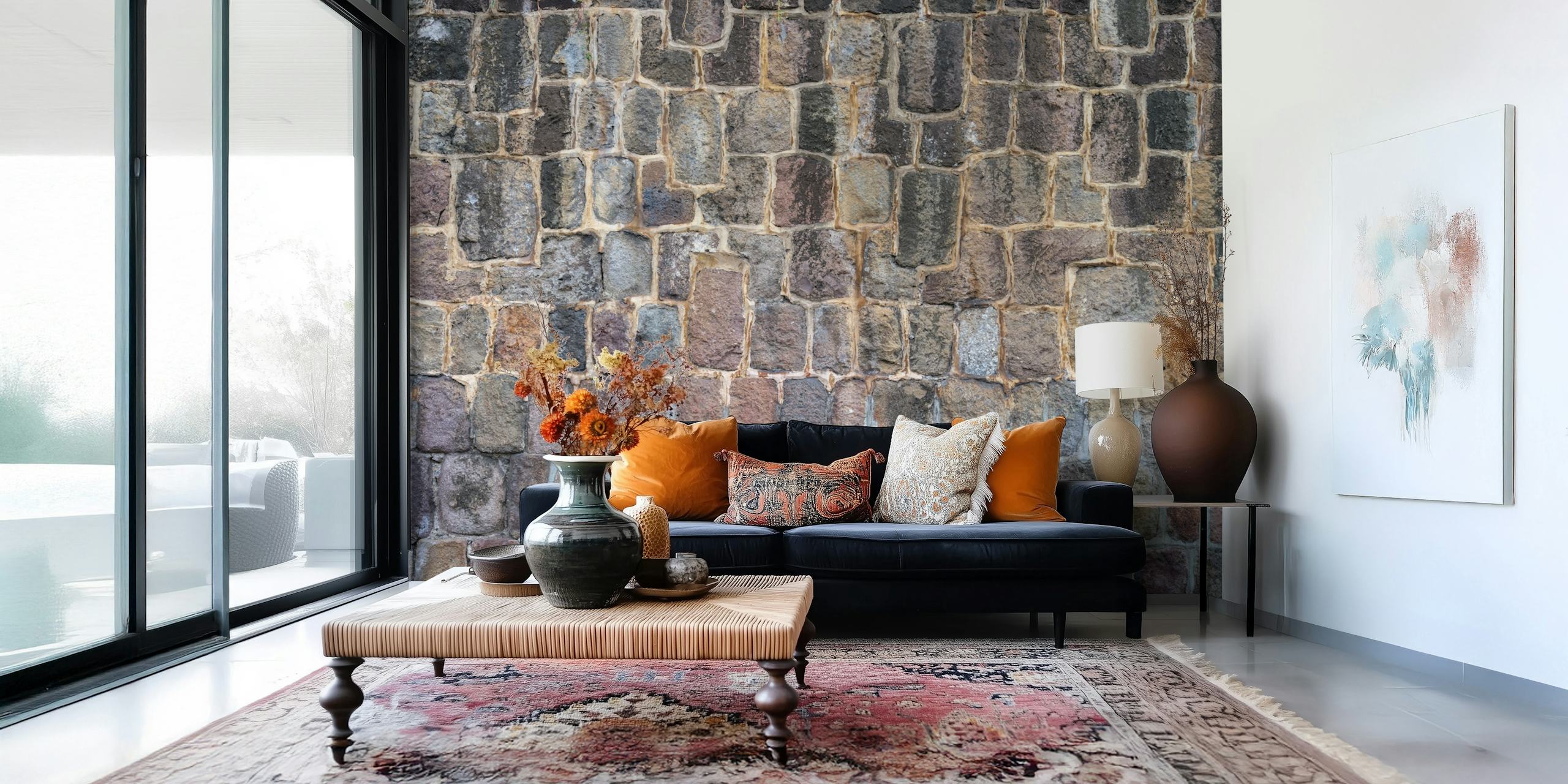 Vintage brick pattern in earthy tones wallpaper
