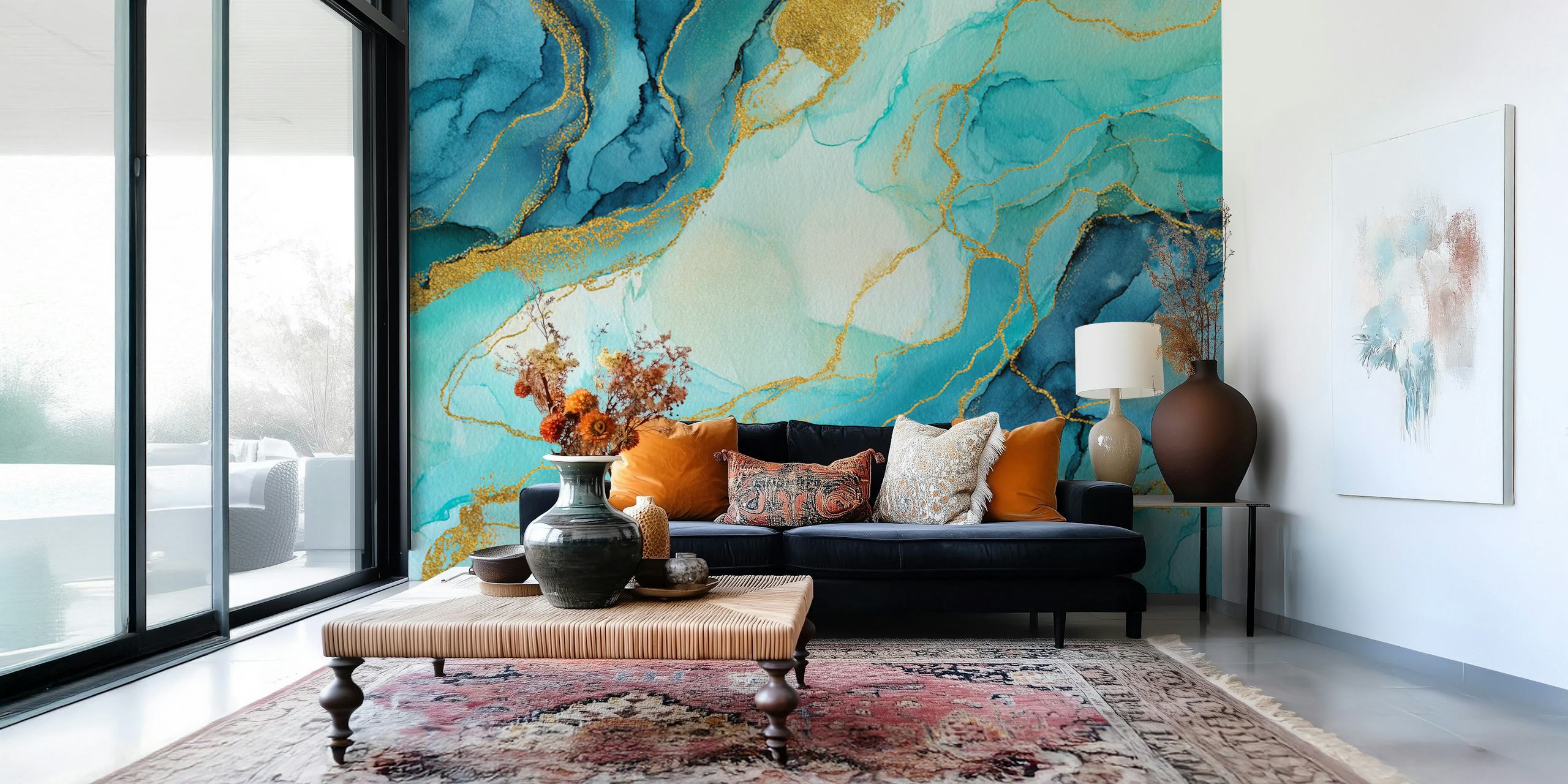 Ocean Tide Elegance -tapettisuunnittelu huoneessa