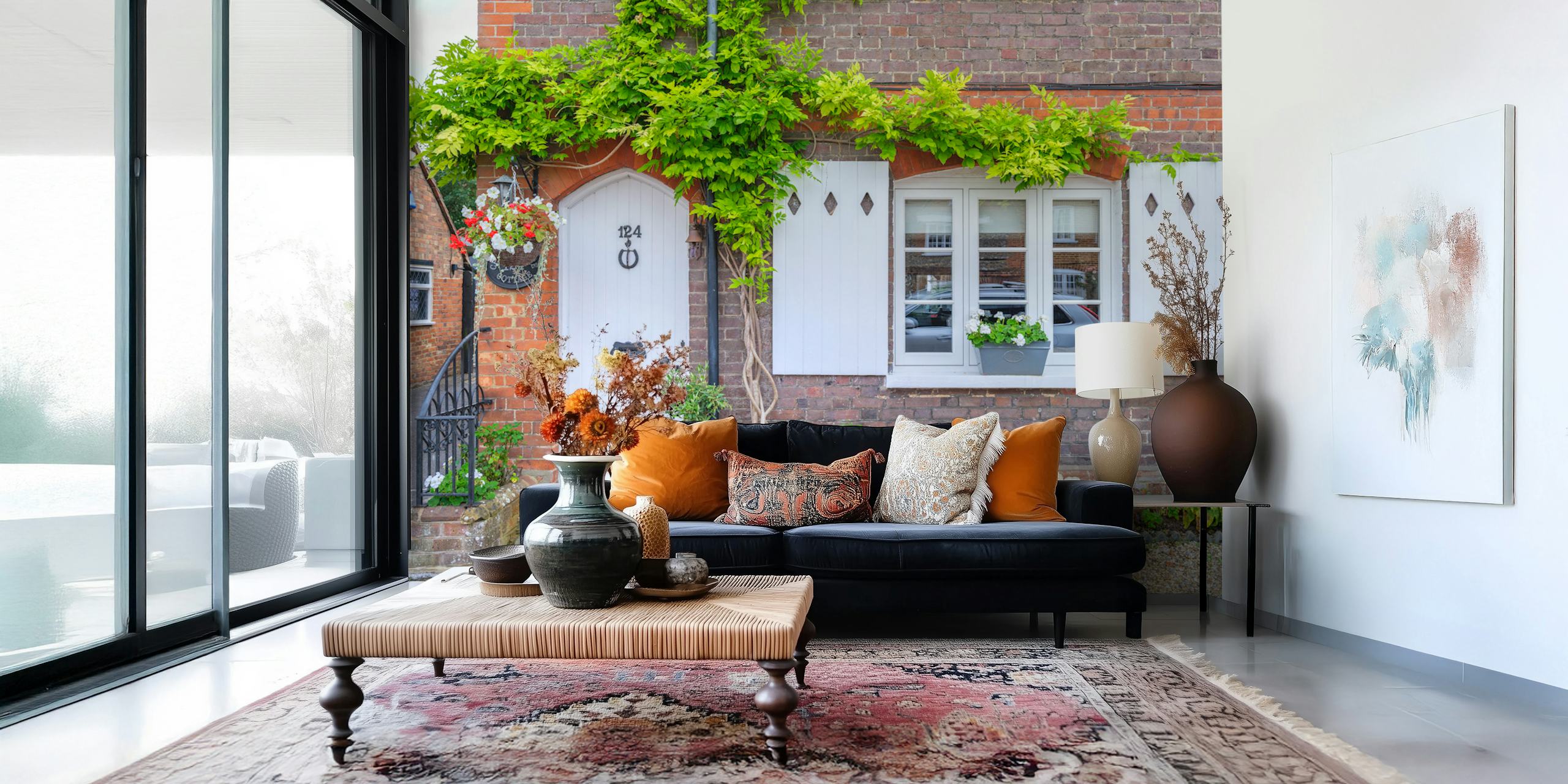 Vine-Clad Cottage Charm-behang in een kamer
