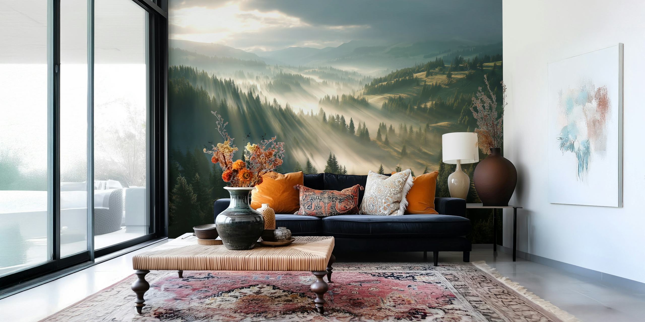 Morning Light in Woods wallpaper in een kamer
