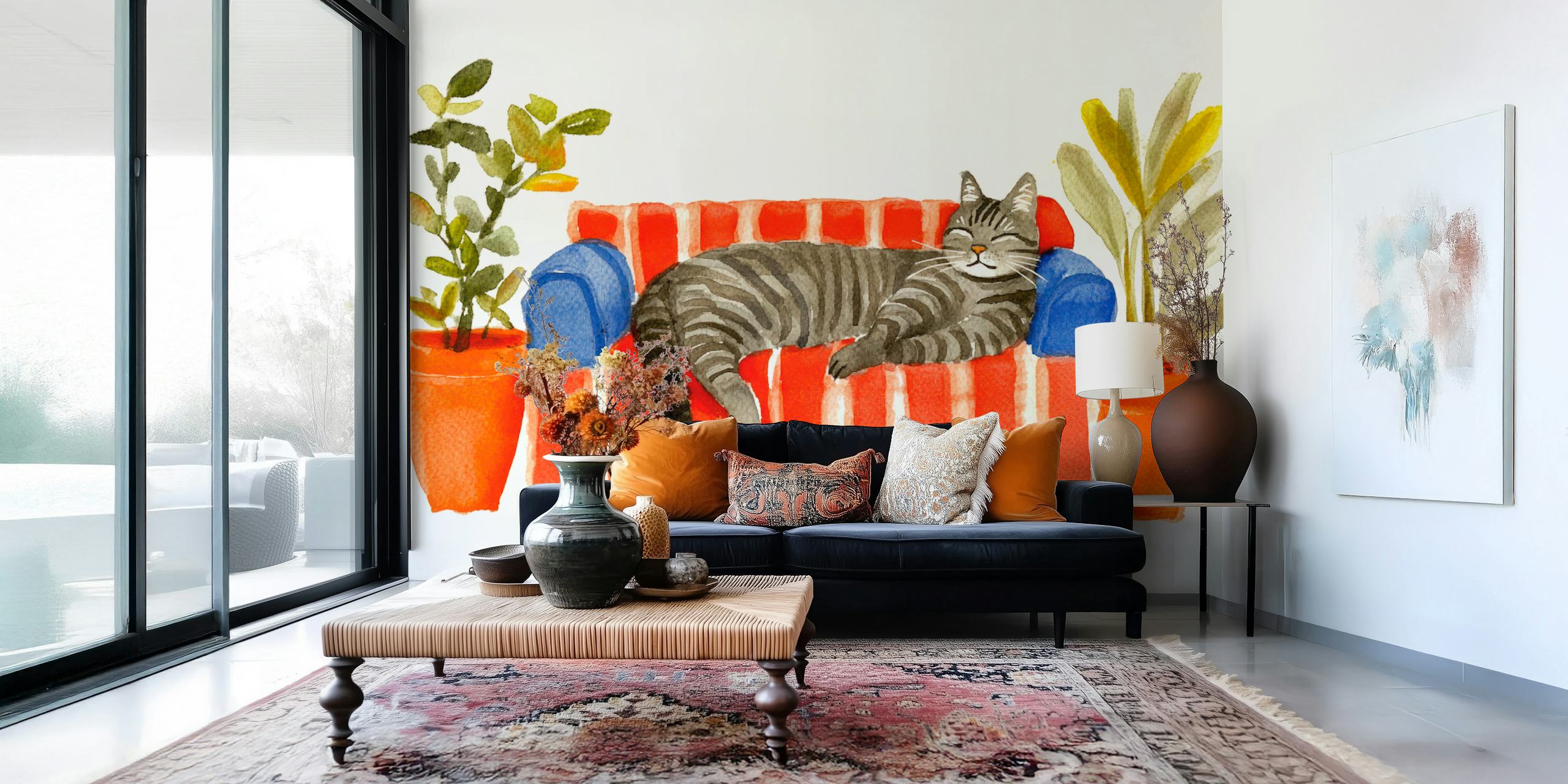 Charming Cat Lounging σε έναν καναπέ ταπετσαρία