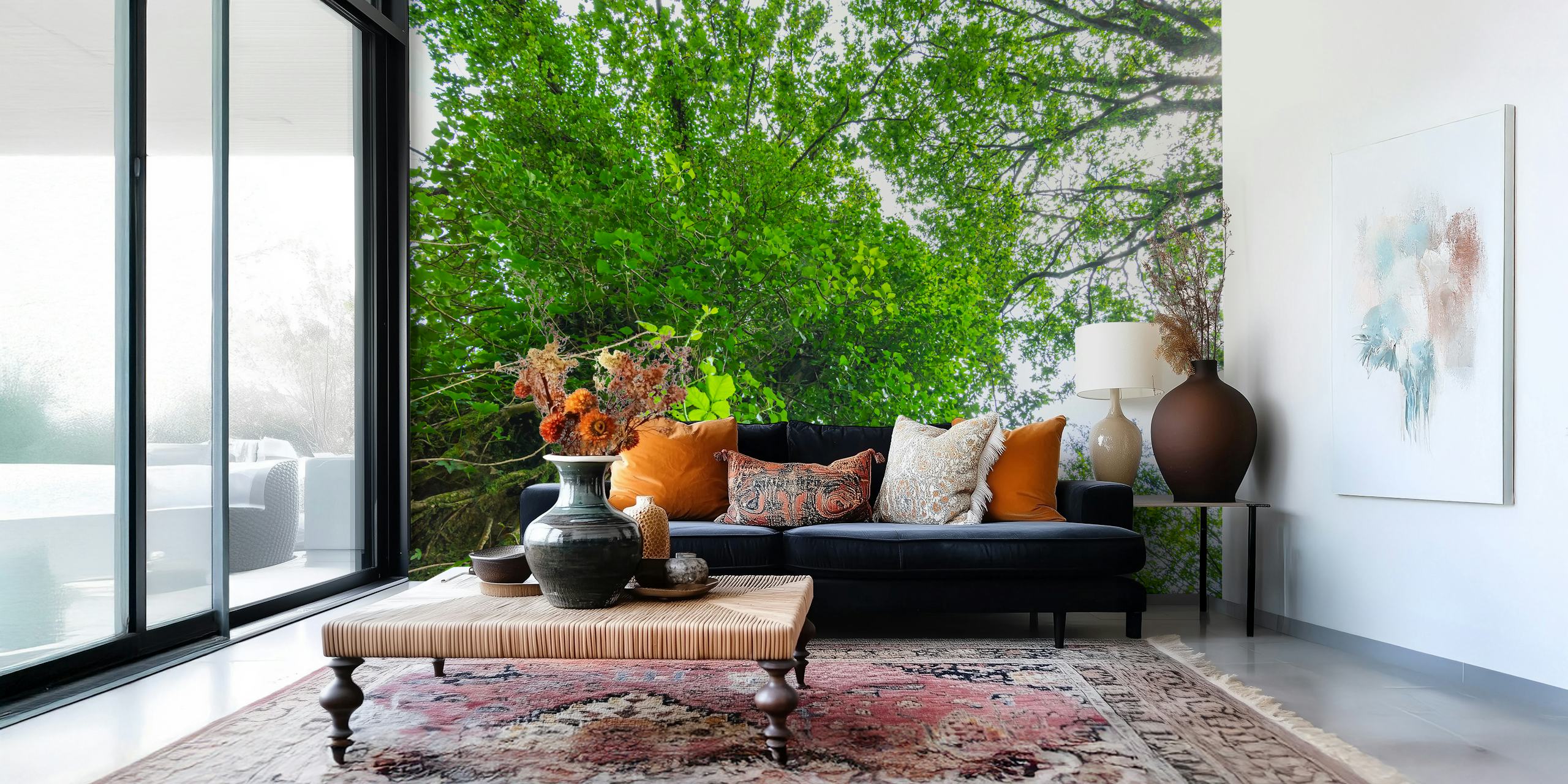 Wallpaper Tree with leaf garland σε ένα δωμάτιο