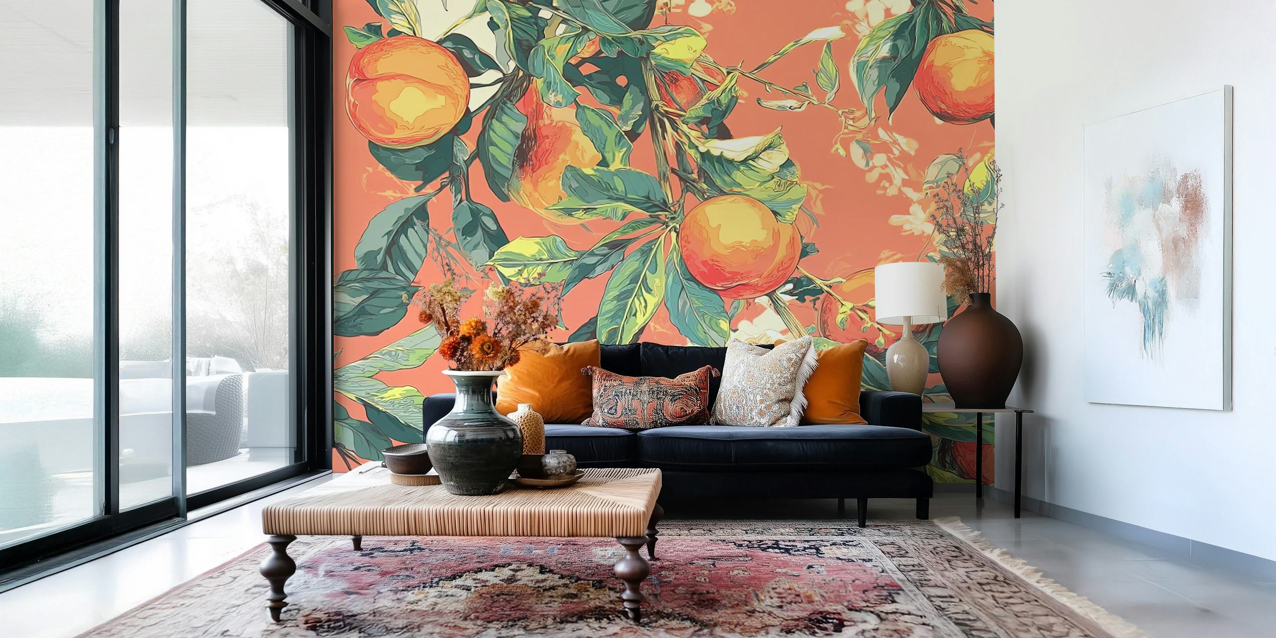 Peachy Blossom wallpaper design in a room