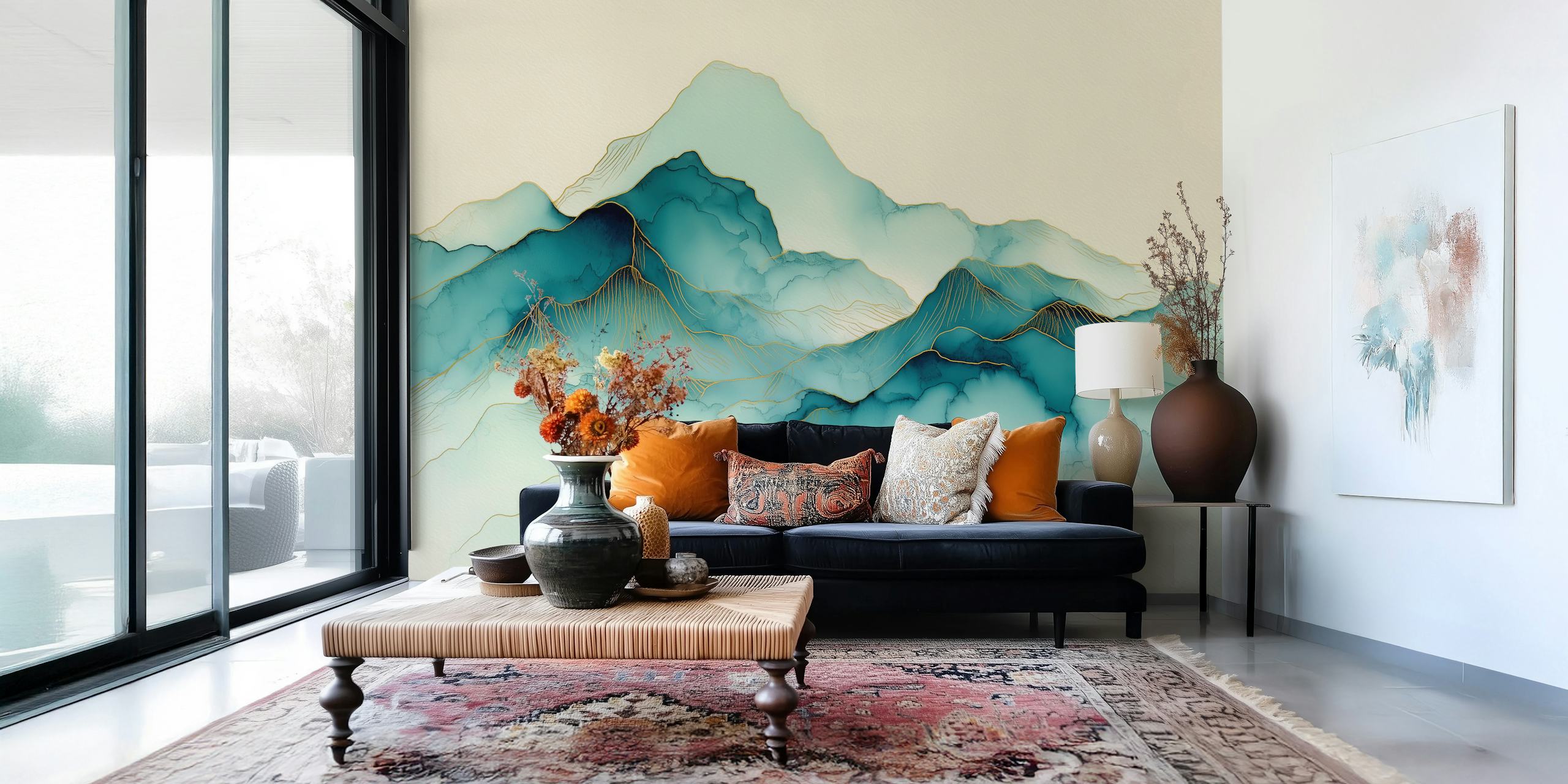 Aqua Mountain Serenity wallpaper in a room