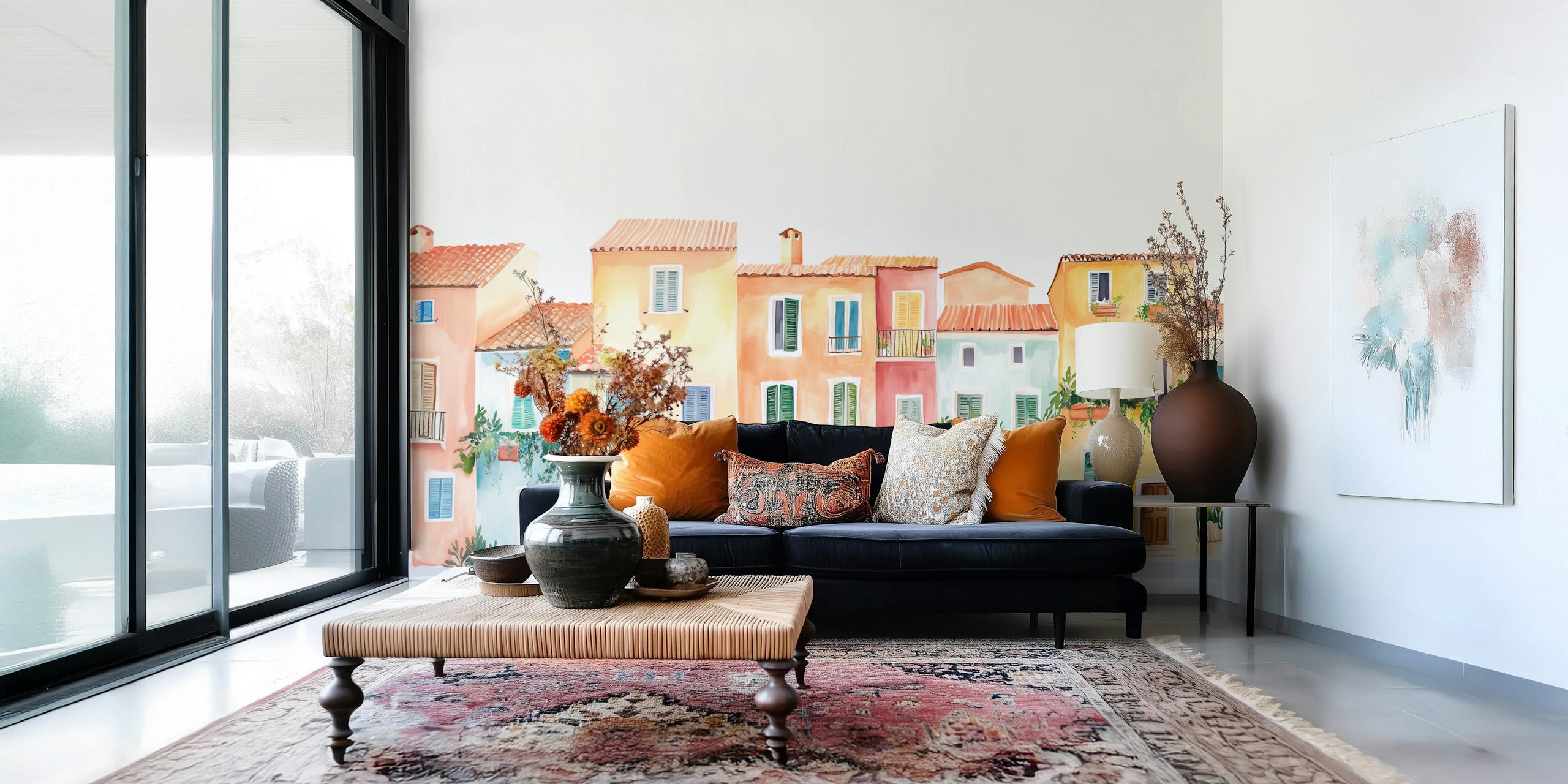 Mediterranean Village Charm wallpaper in a room