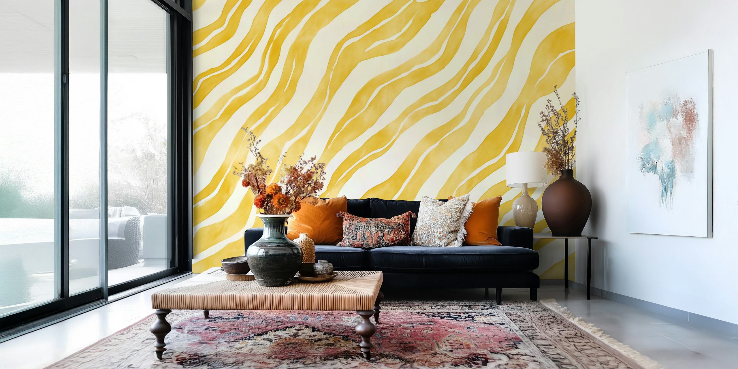 Abstract yellow waves design wallpaper