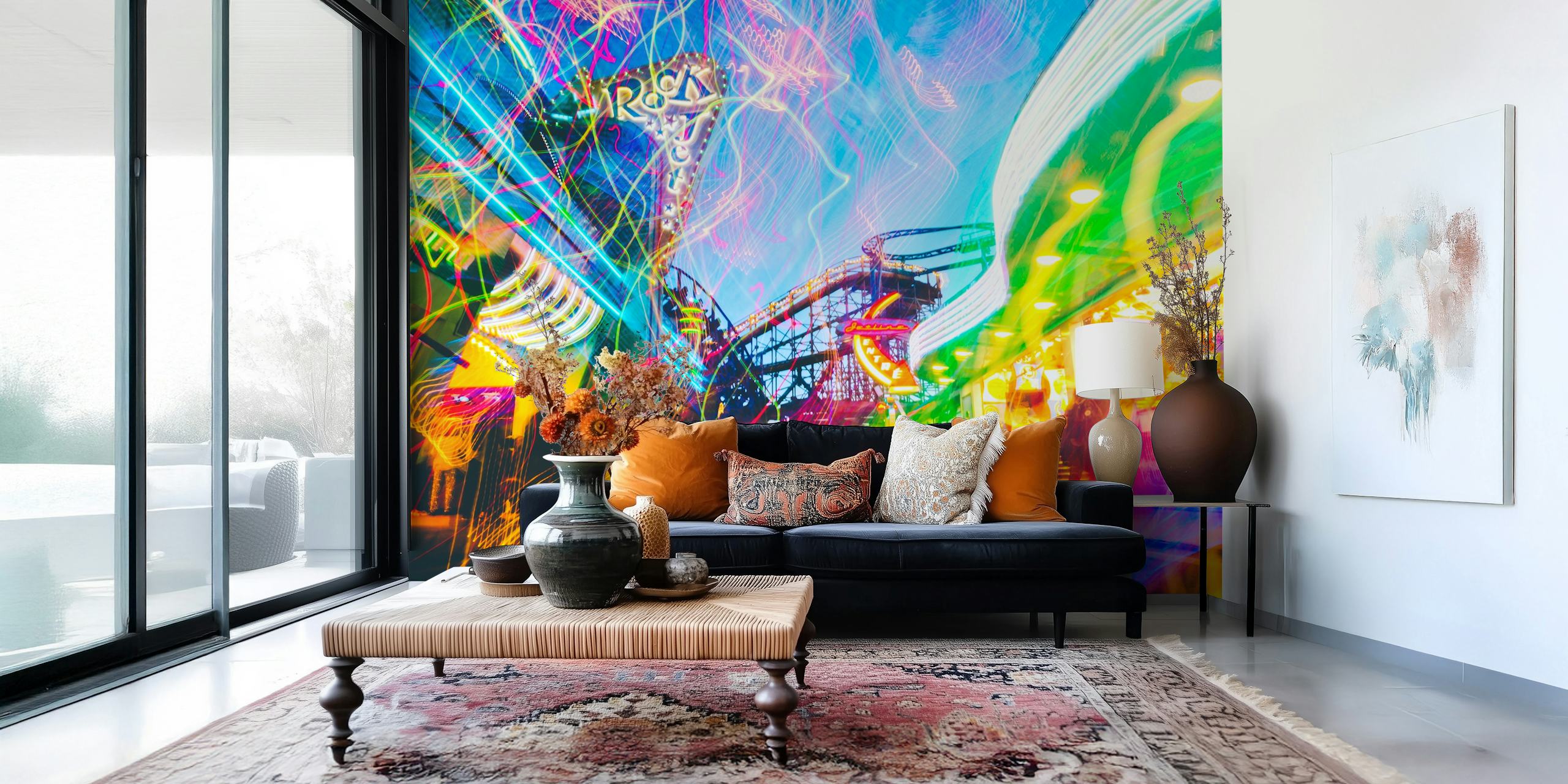 Vibrant Gröna Lund neon wallpaper in a room
