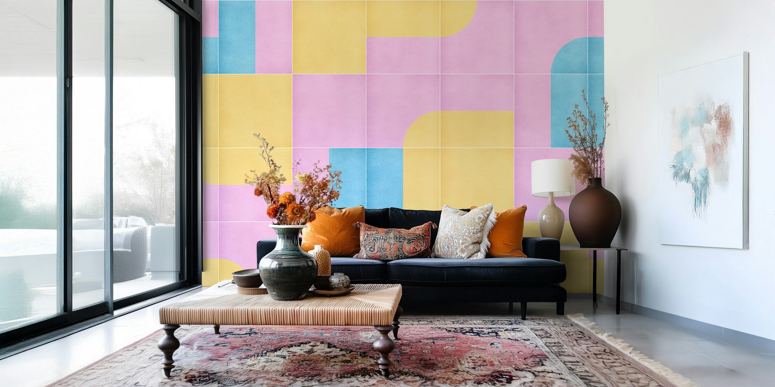 Vibrant Retro Tiles 10 tapet i ett rum