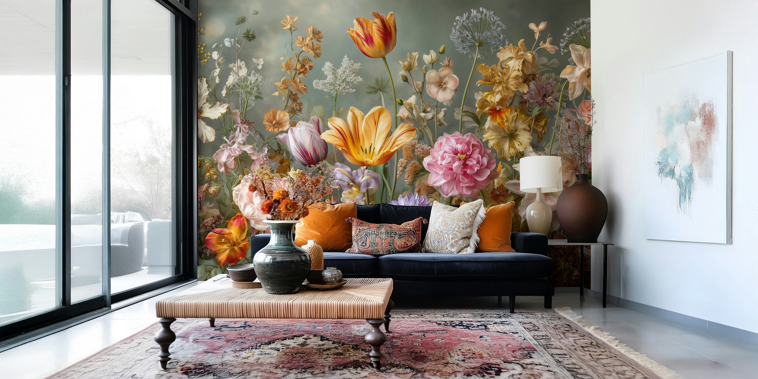 End of Season floral wallpaper in a room