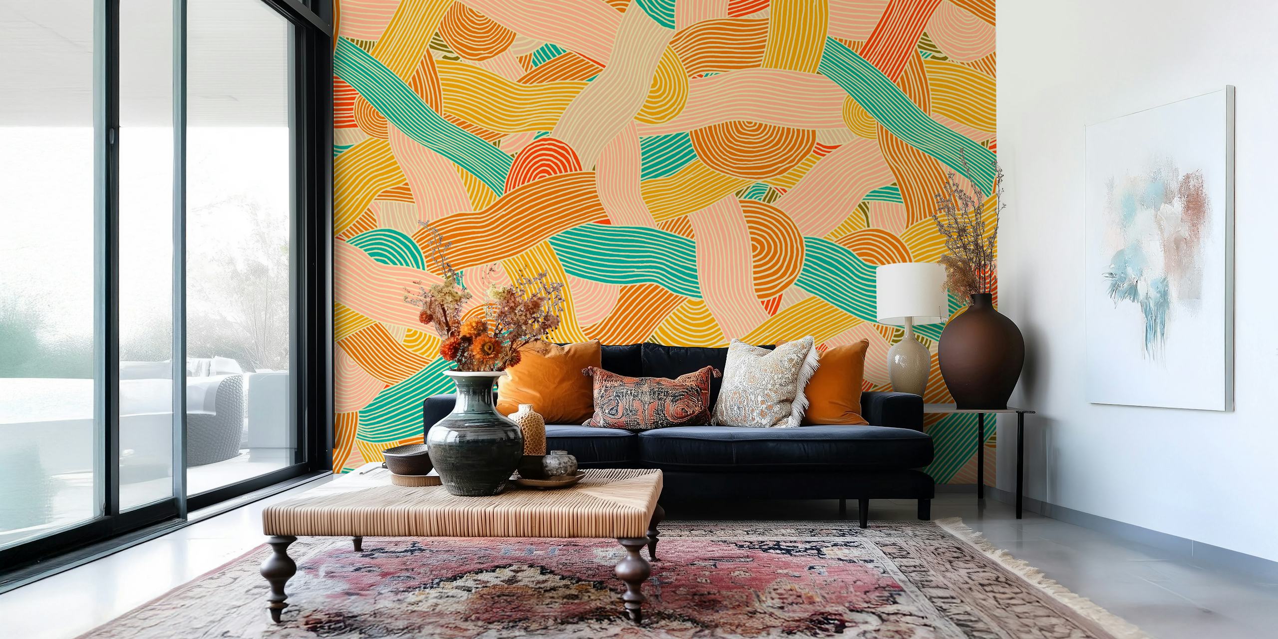 Colorful Bold Abstract Lines wallpaper in a room