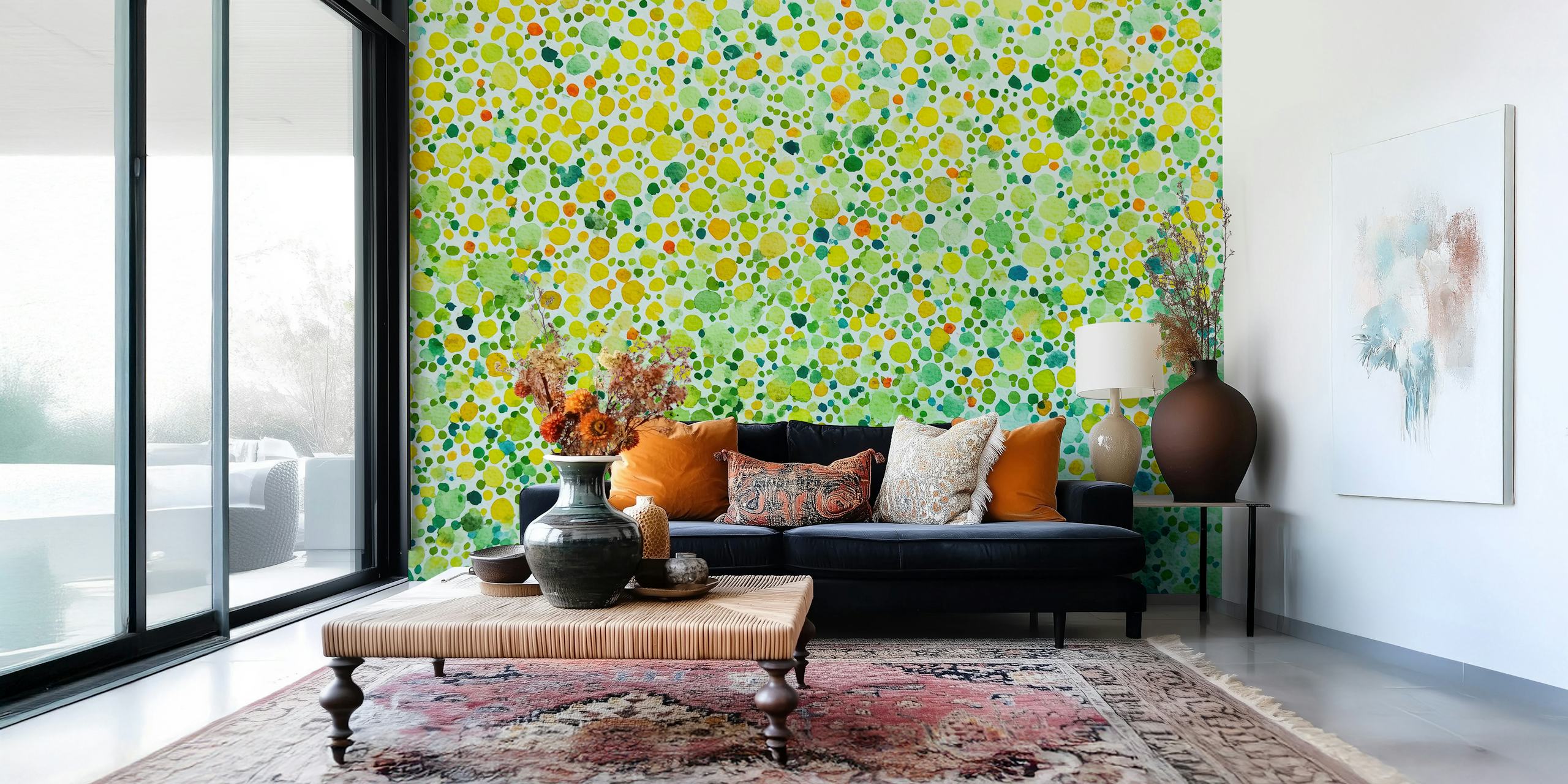 Vibrant Spring Dots Watercolor tapet i ett rum