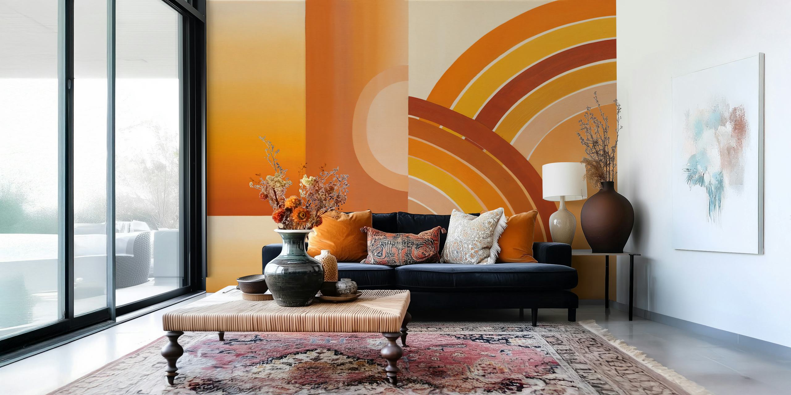 Orange Rainbow Waves wallpaper in a room