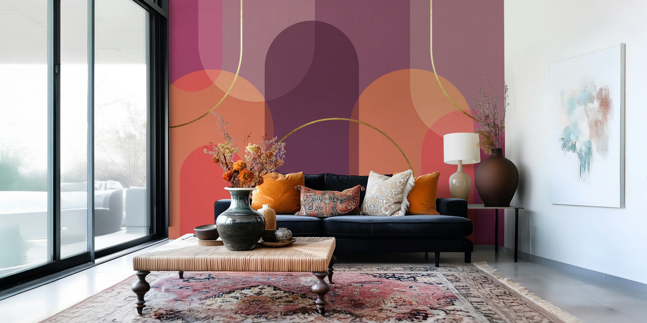Retro Sunset Curves papir i et rom