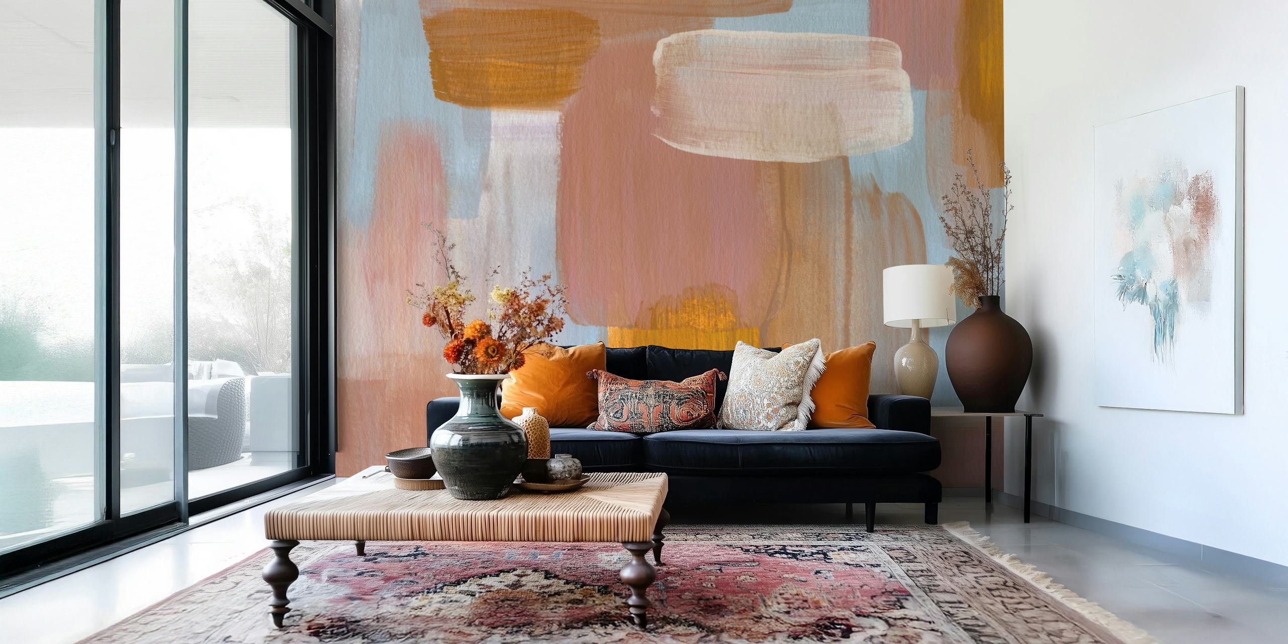 Abstract brushstroke wallpaper in pastel colors: pink, brown, blue