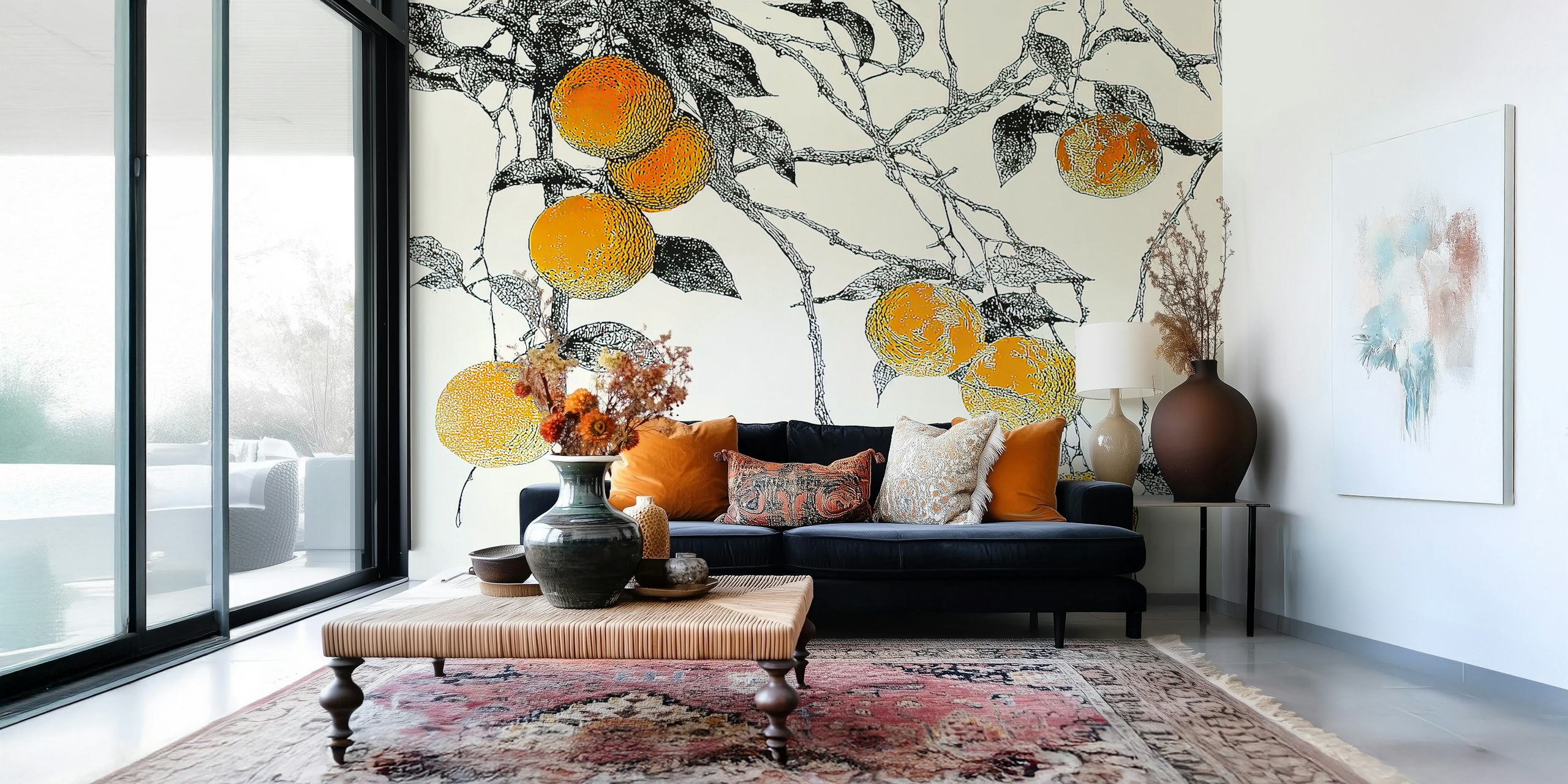 Design de papier peint Citrus Orchard dans une pièce