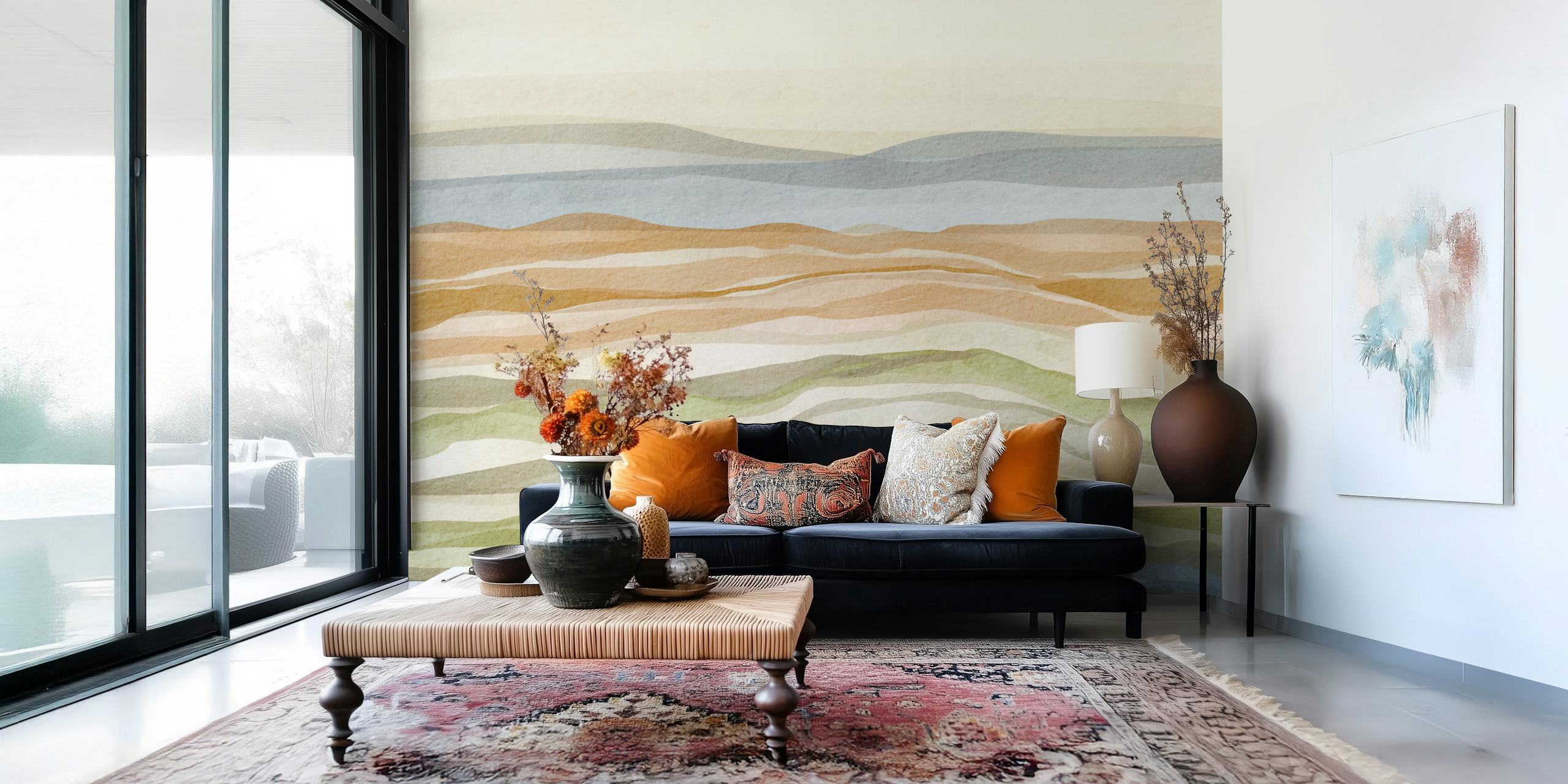 Papel de parede Nature-Inspired Wavescape em um quarto