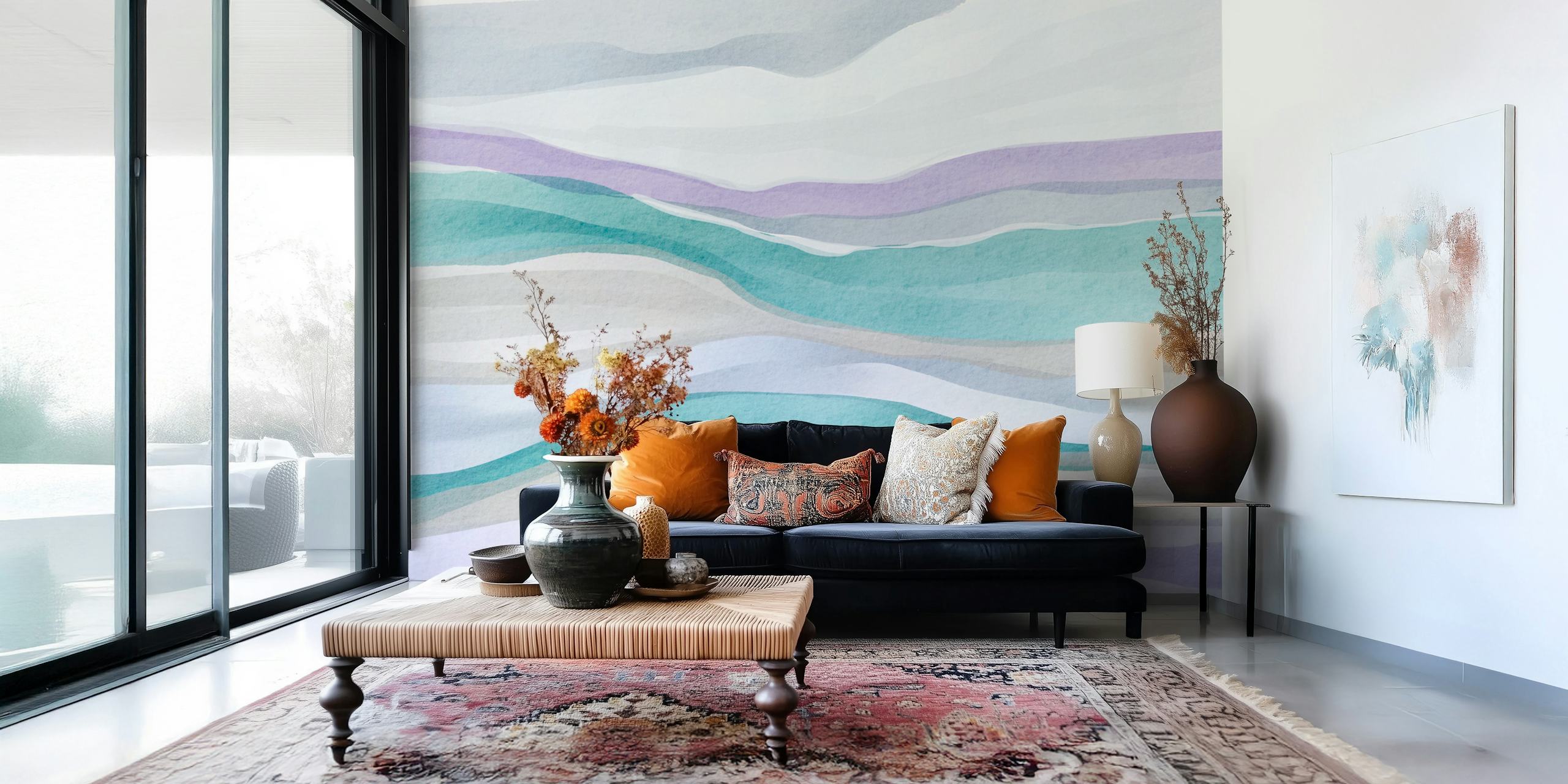 Gentle Oceanic Stripes wallpaper in a room