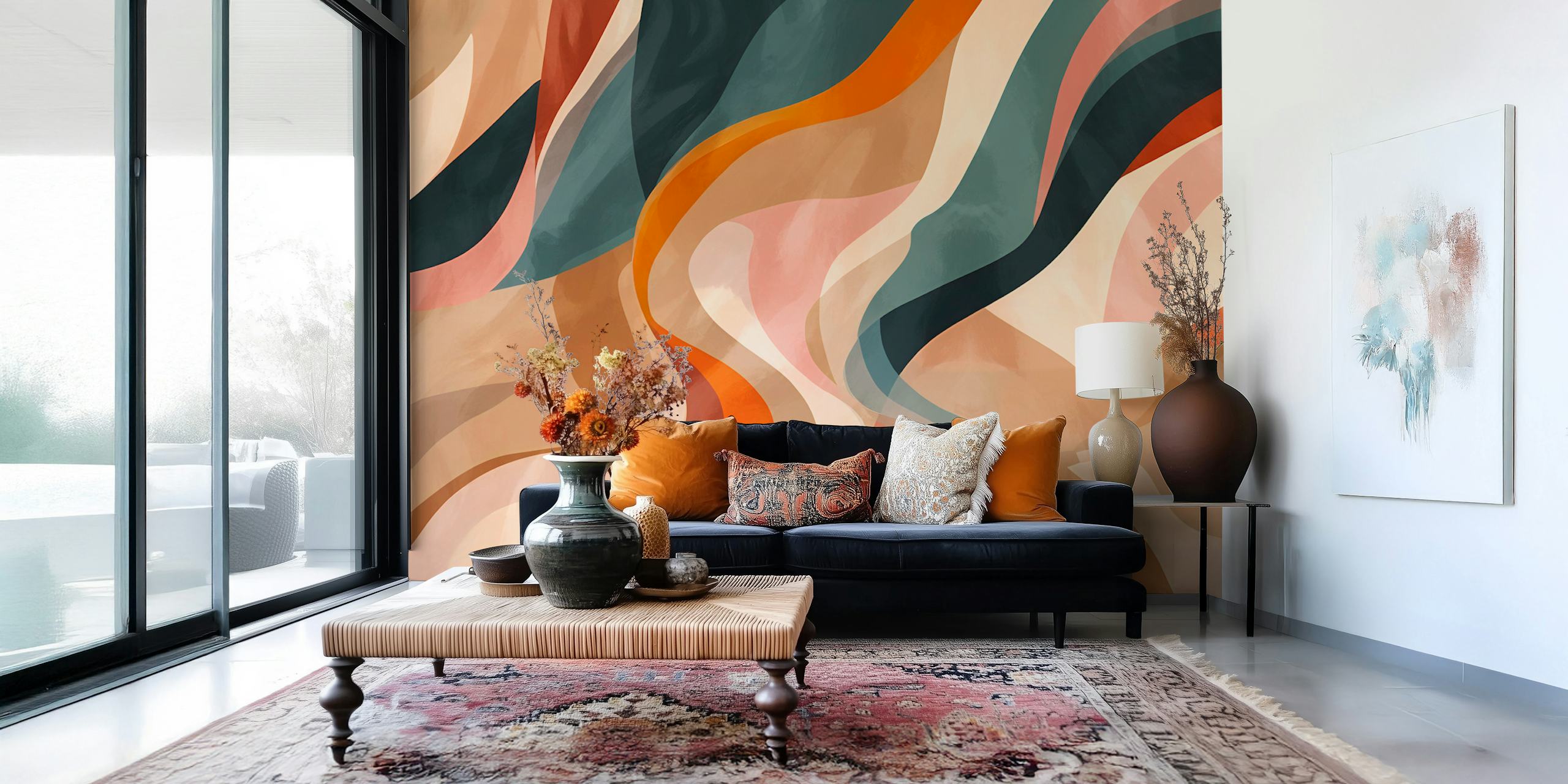 Papier peint Terracotta Drift dans une pièce moderne