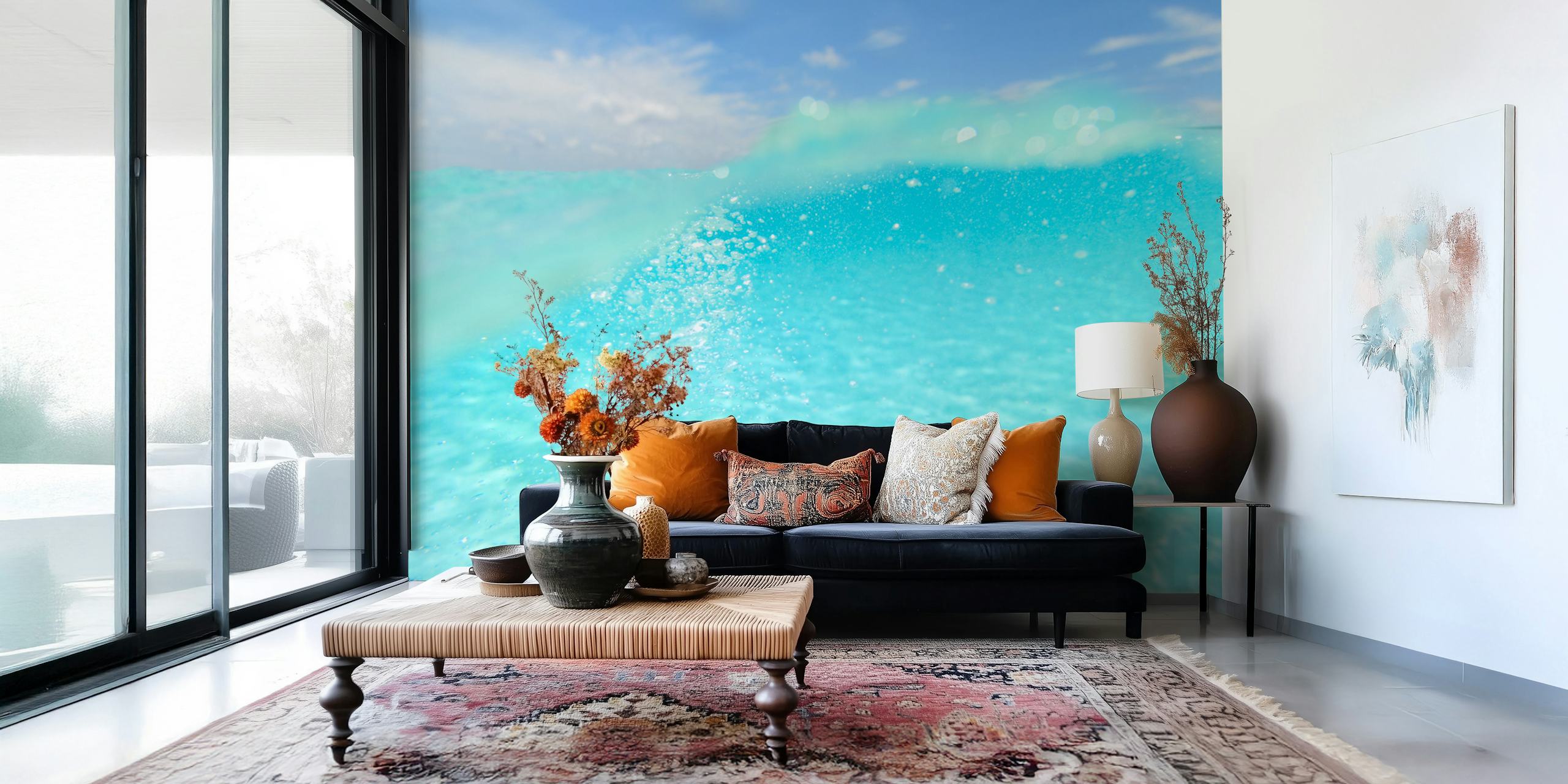 Turquoise wave patterns with bright blue hues wallpaper