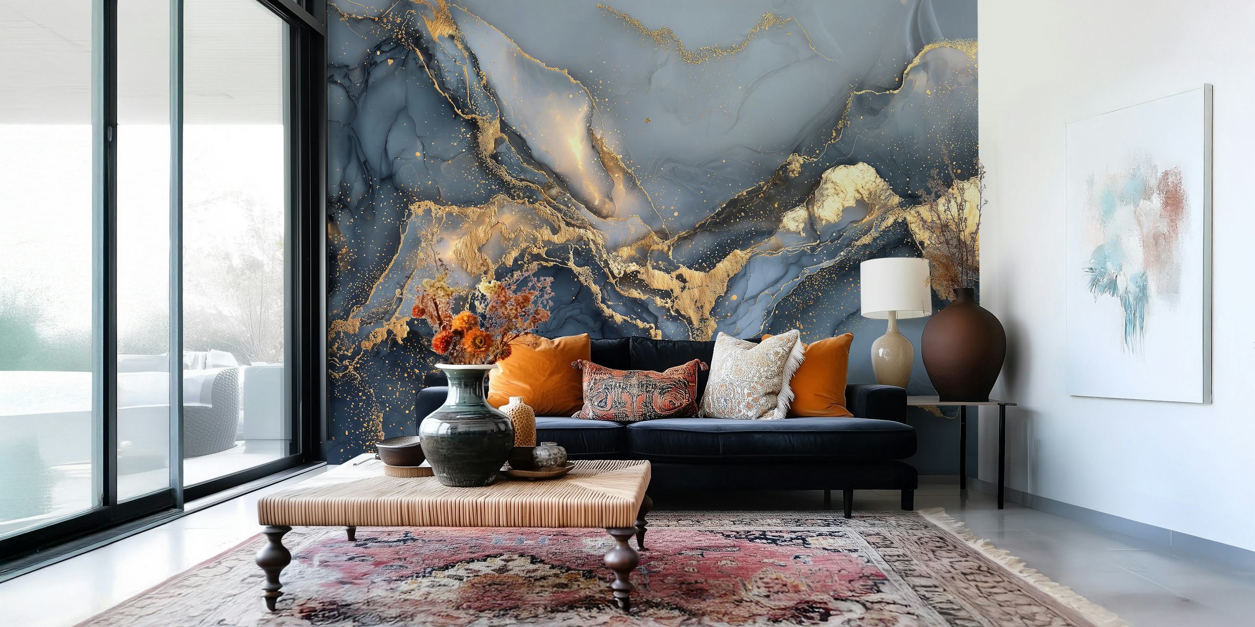 Dramatic Gold Marble wallpaper in a modern room