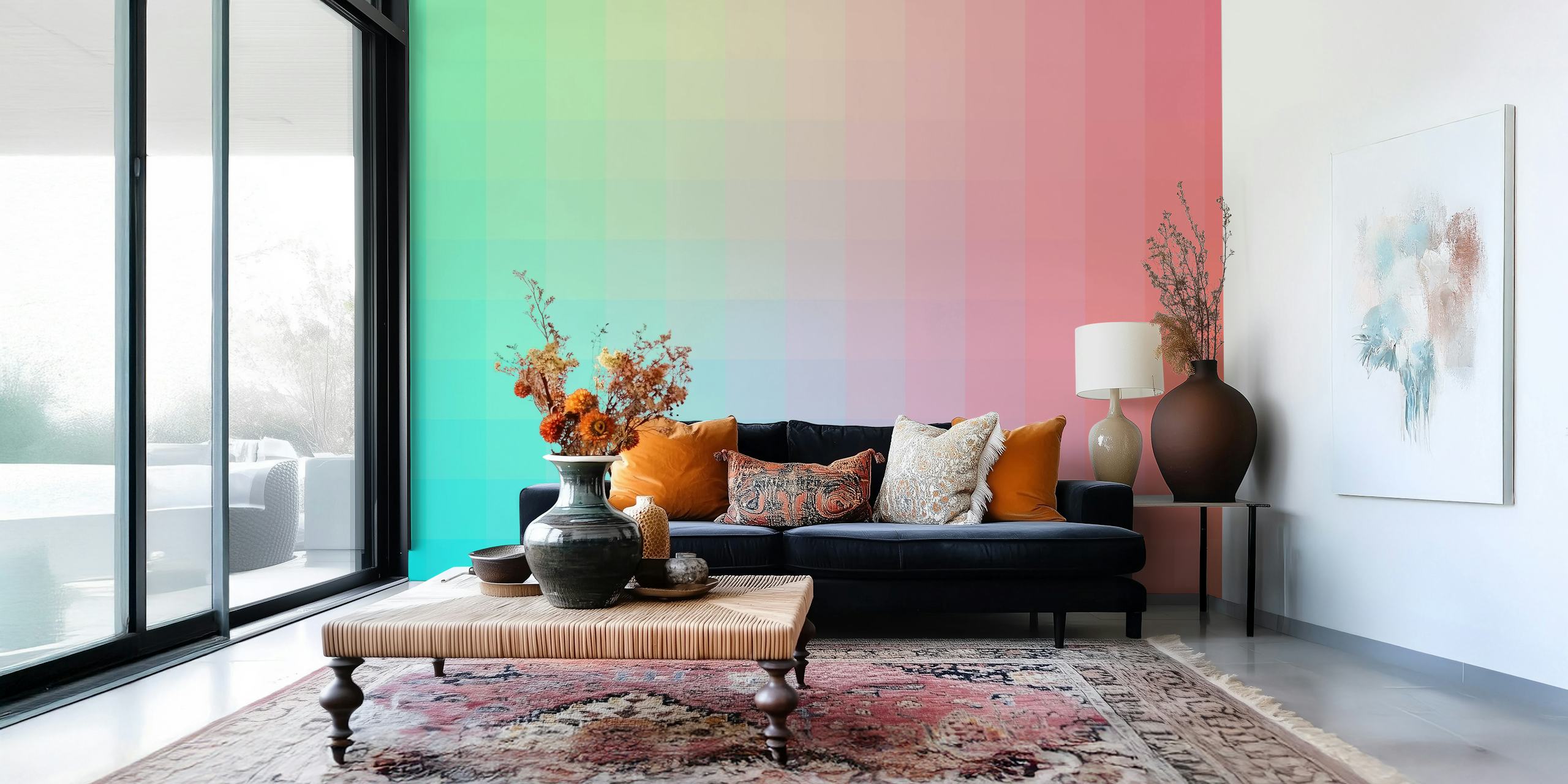 Gradient pattern in pink and teal colors wallpaper