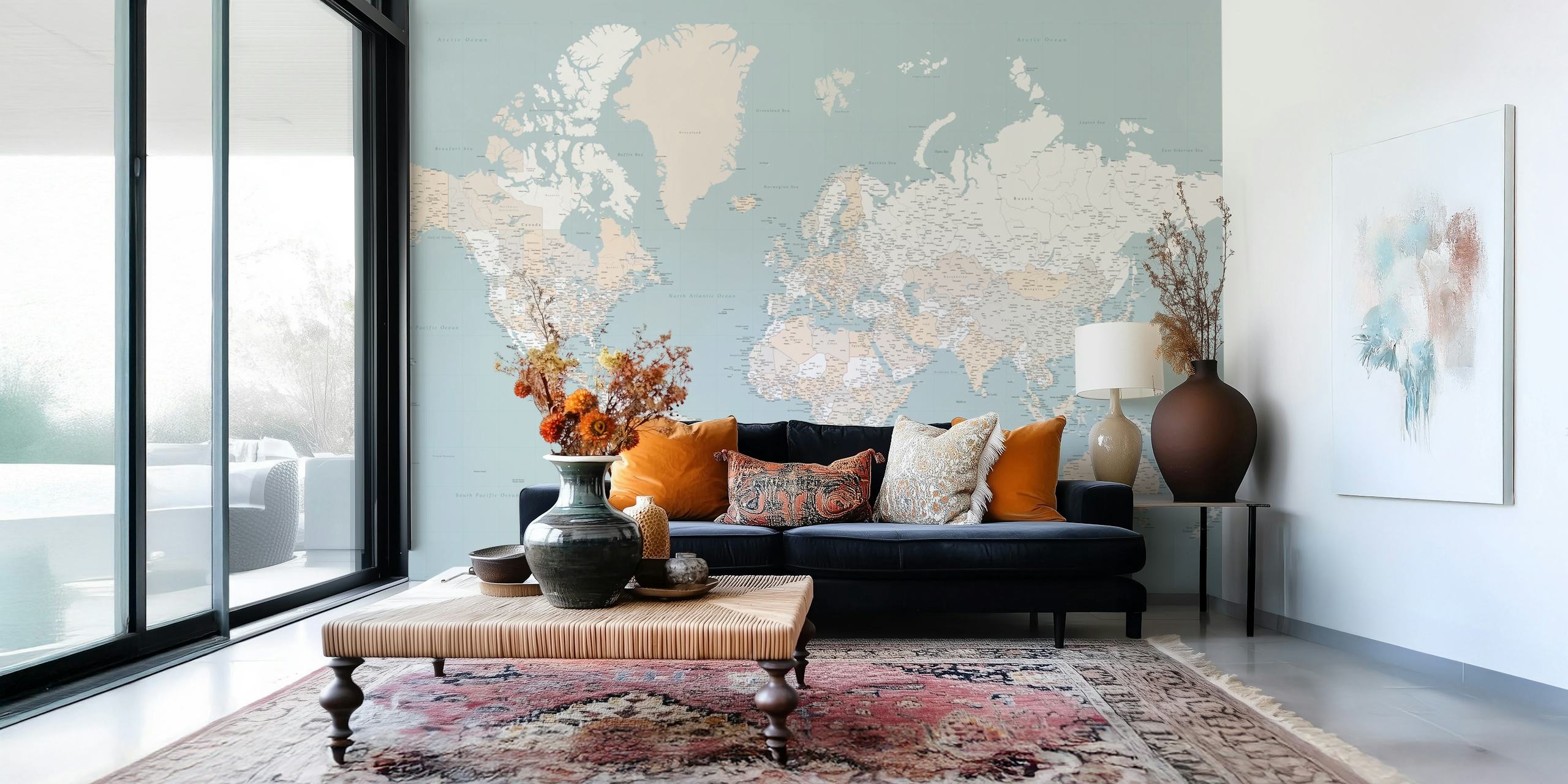 High detail world map Tiara Tapete in einem Raum