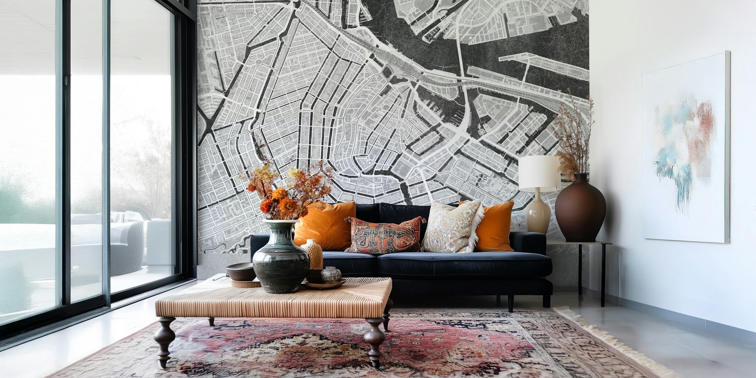 Gray vintage Amsterdam map design wallpaper