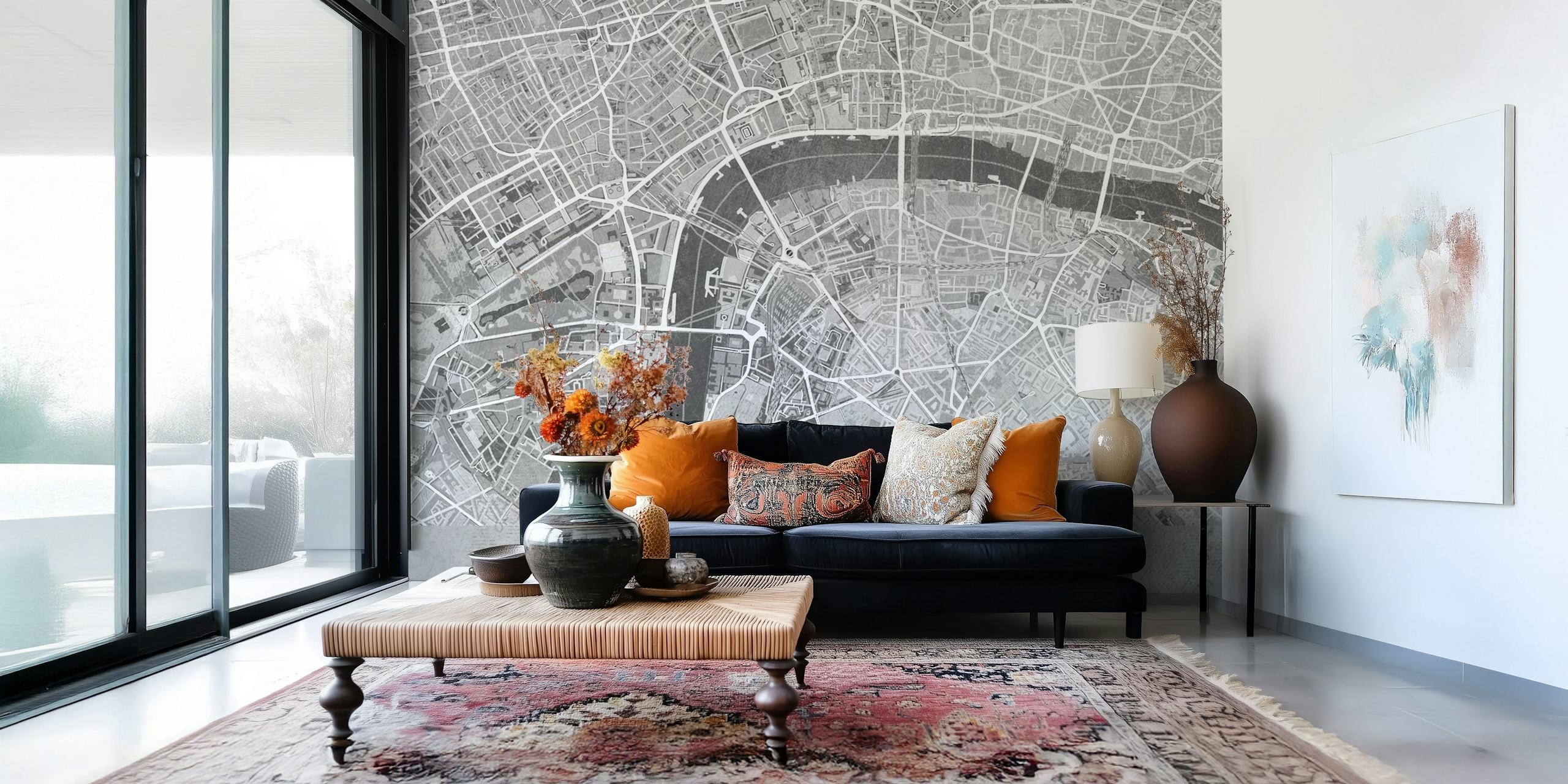 Gray vintage London map Tapete in einem Raum
