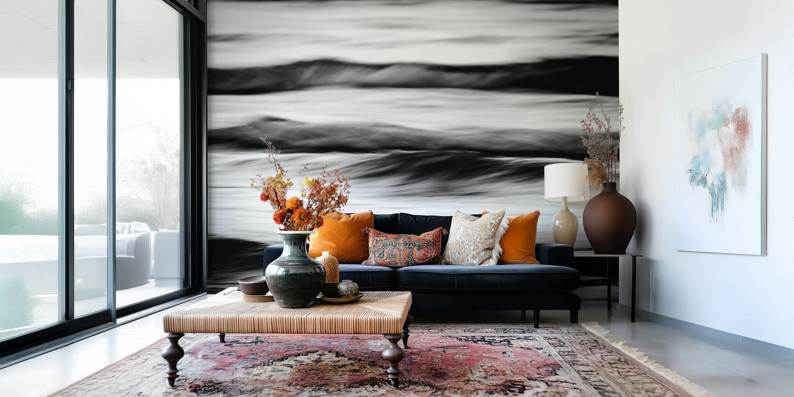 Waves II wallpaper in a modern room