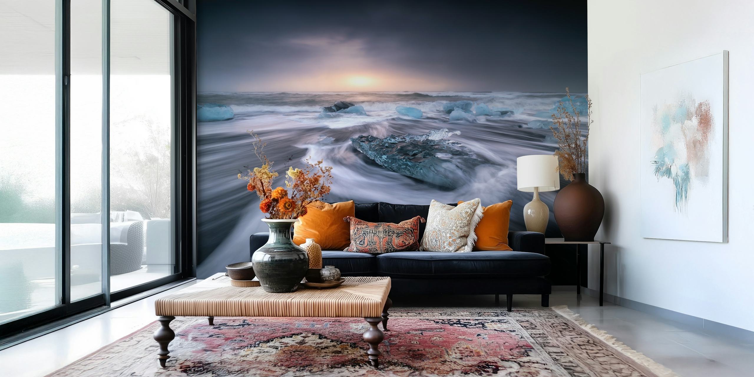 Sun, sea, and ice wallpaper in a room