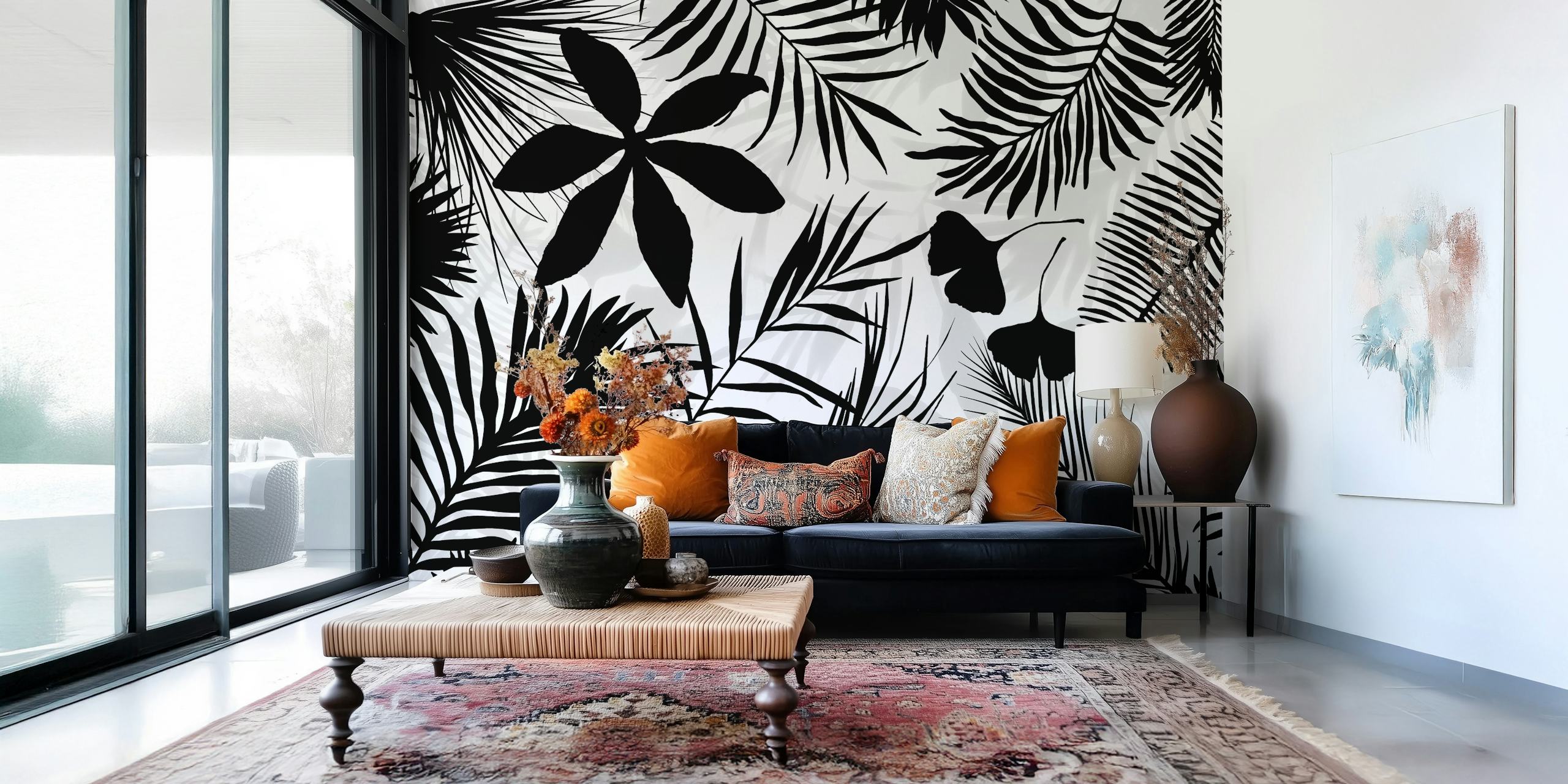 Black And White Palm Leaf Art huoneessa