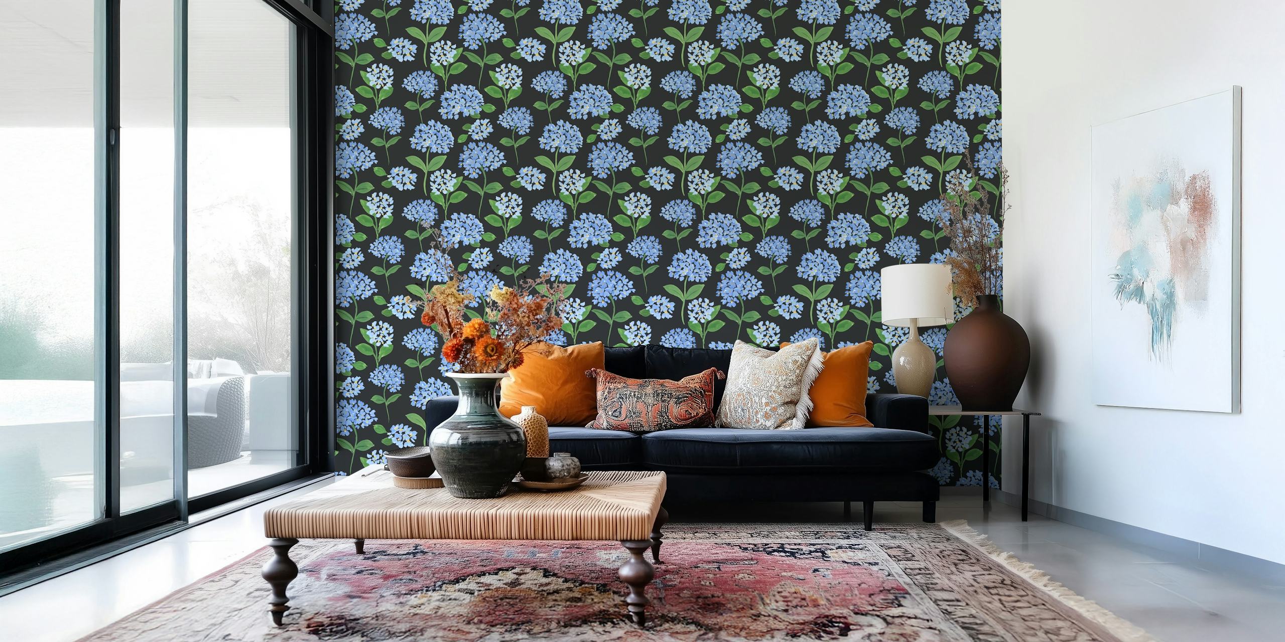 Hydrangea pattern wallpaper in einem Raum