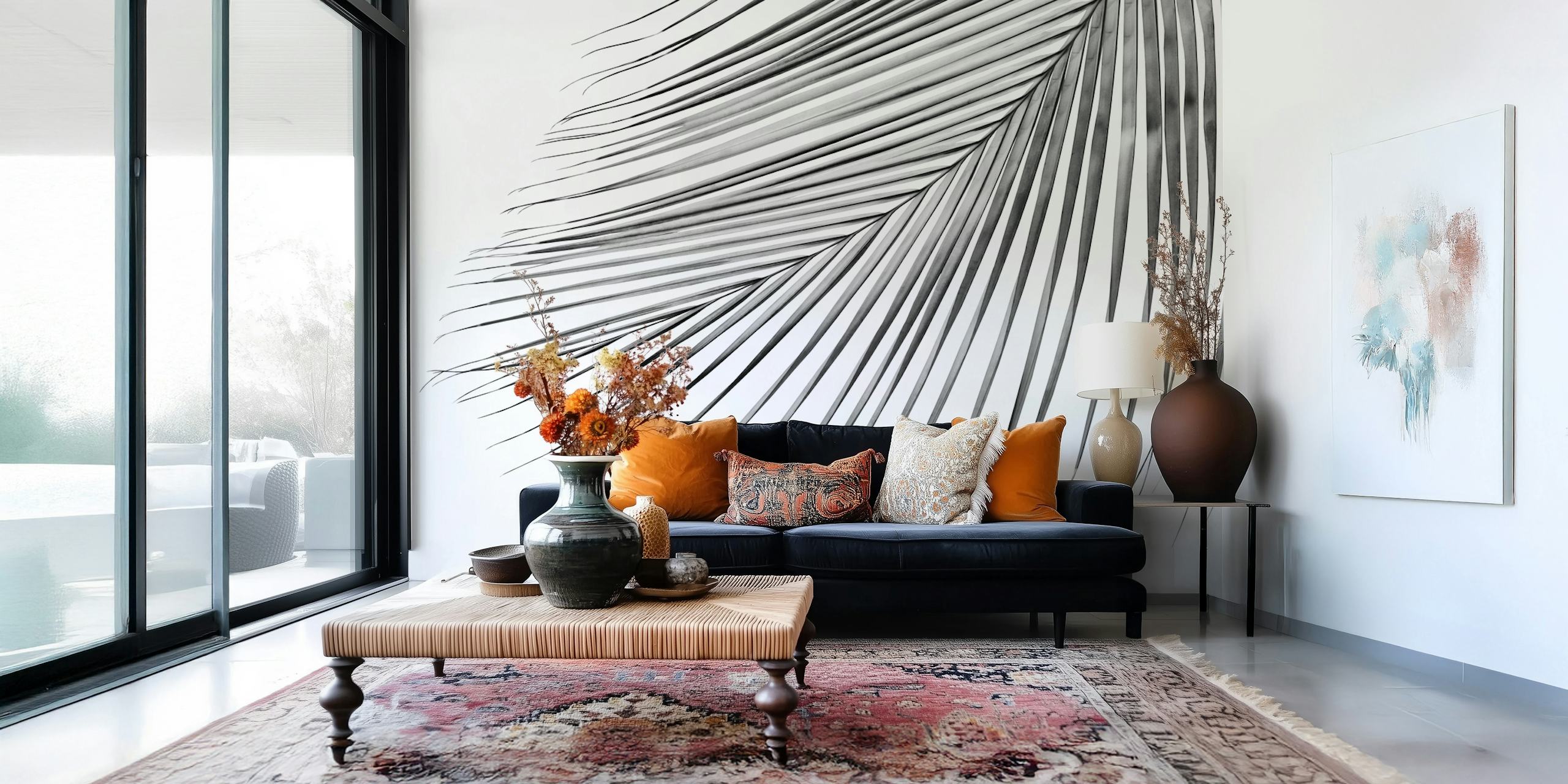 Silver Gray Palm Leaf wallpaper i ett rum