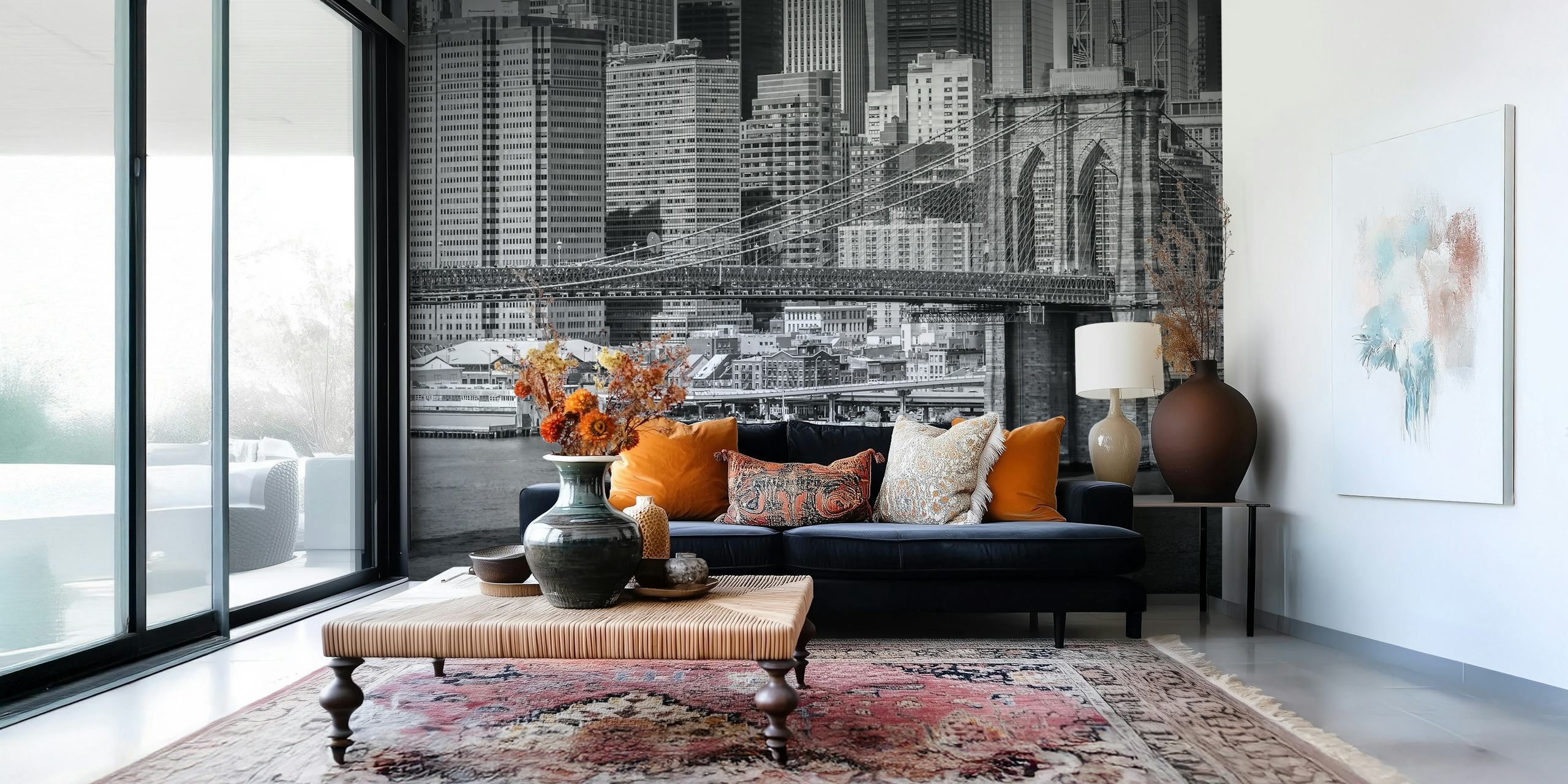 Brooklyn Bridge and East River wallpaper in a room