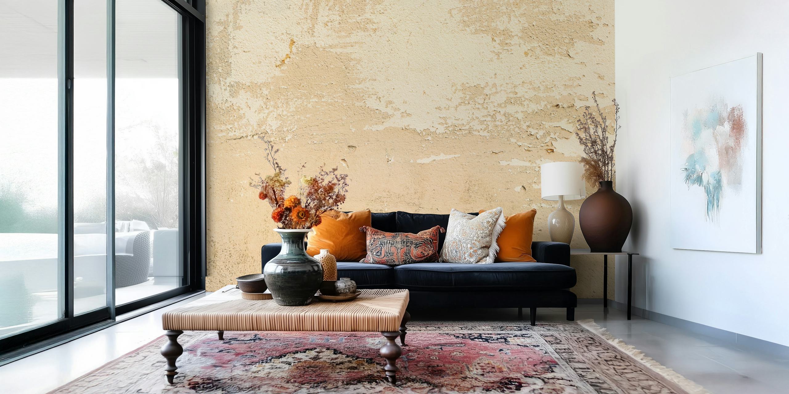 Beige textured wall mural with rough finish