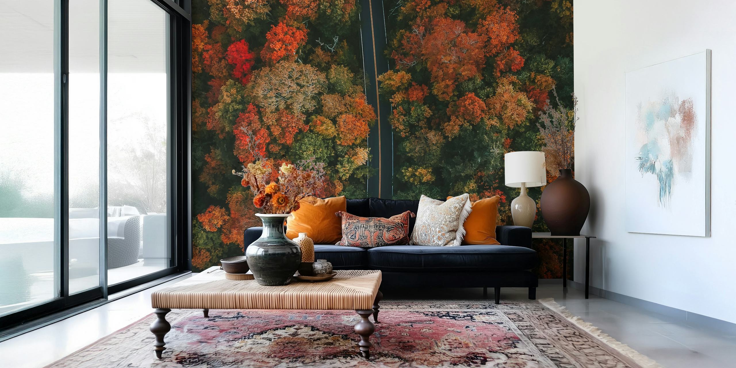 Outono Fall Trees com papel de parede de Road sinuoso