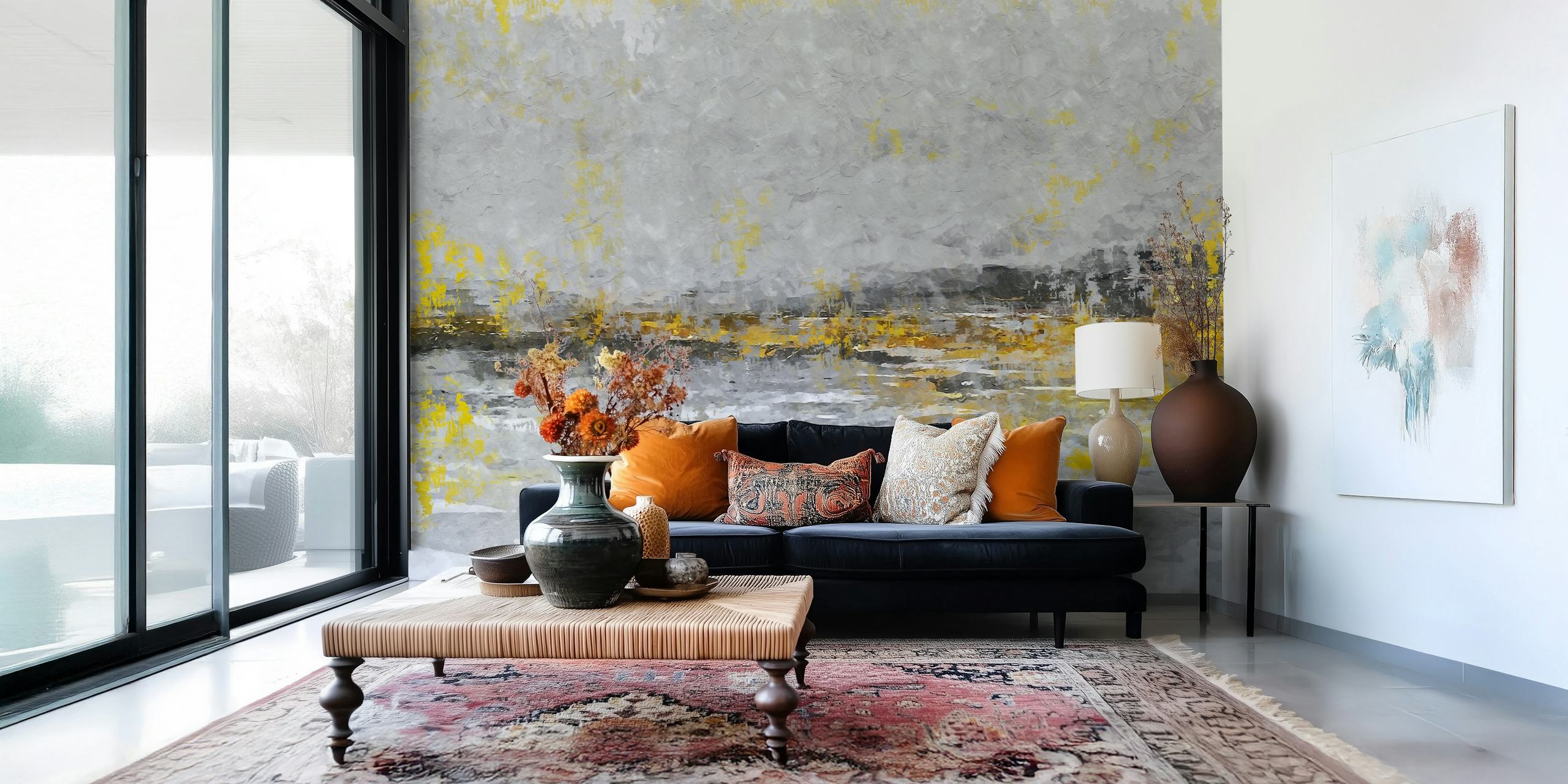 Abstract wallpaper featuring yellow and gray textures in a modern style