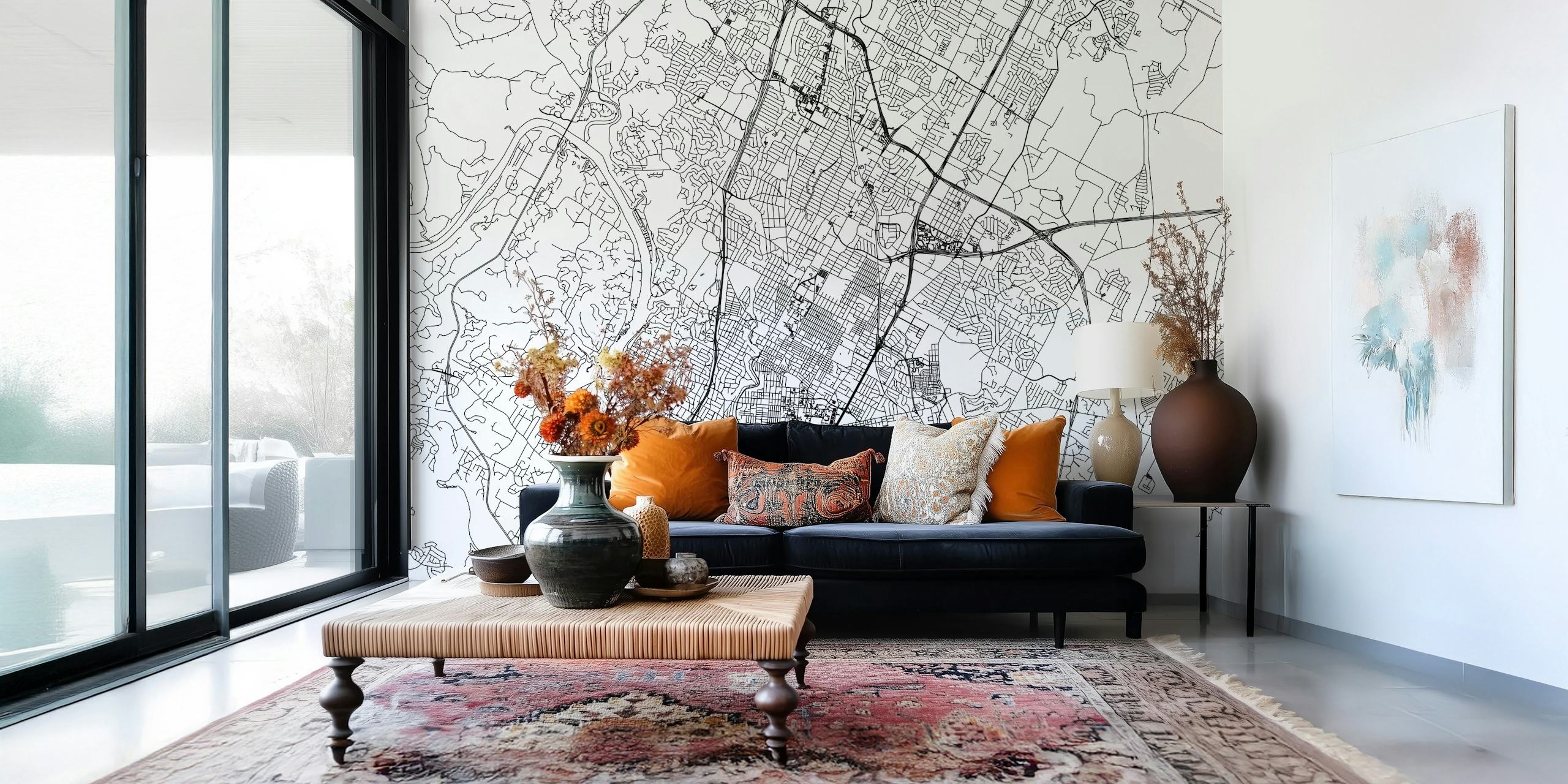 Black and white Austin map wallpaper with detailed streets and parks