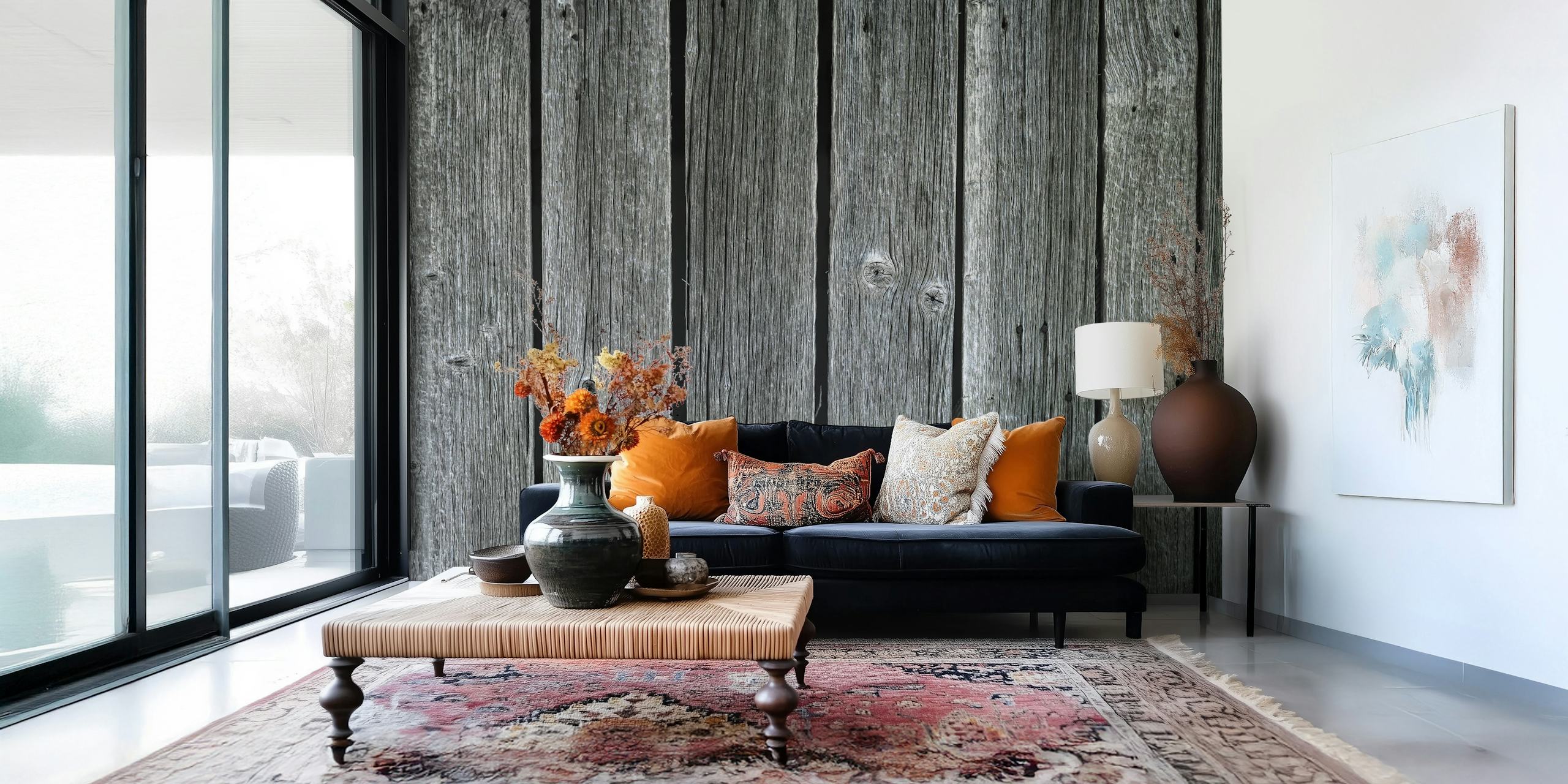 gray wooden planks wallpaper with natural texture