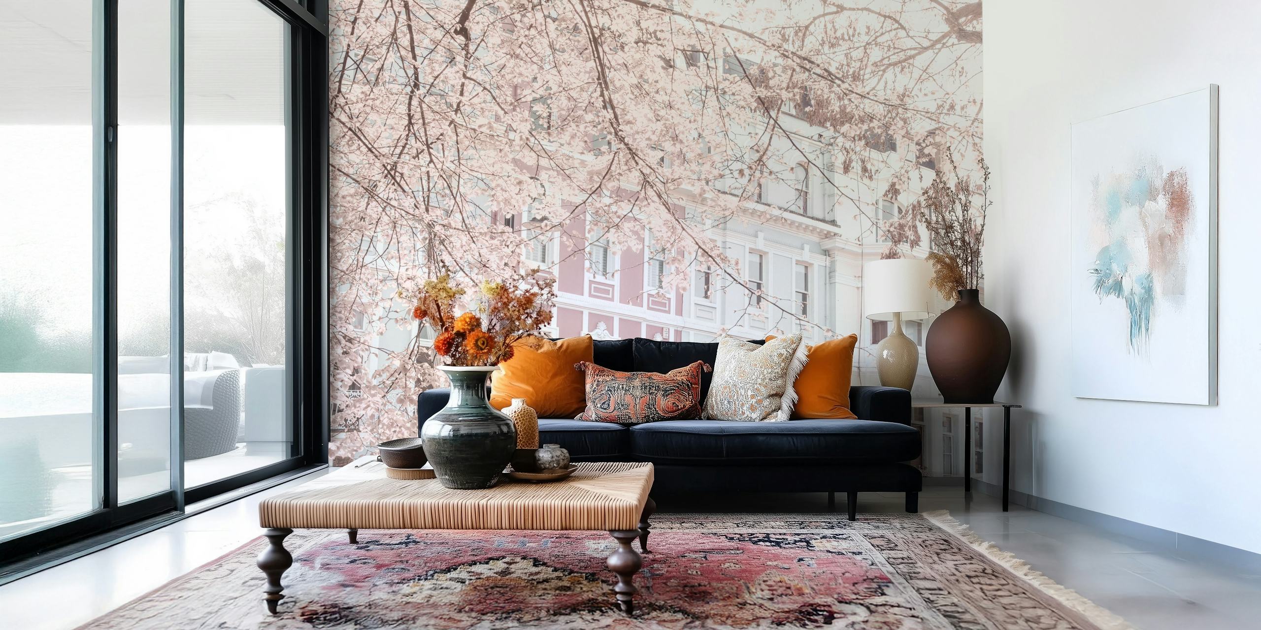 Charming Portobello Road building with blossoms wall mural